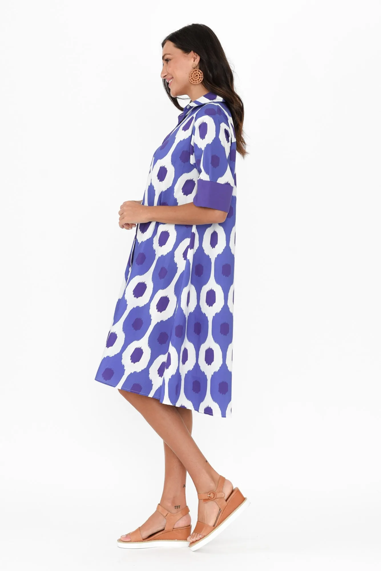 Cardiff Blue Abstract Spot Cotton Poplin Dress sold by Blue Bungalow product image thumbnail 3
