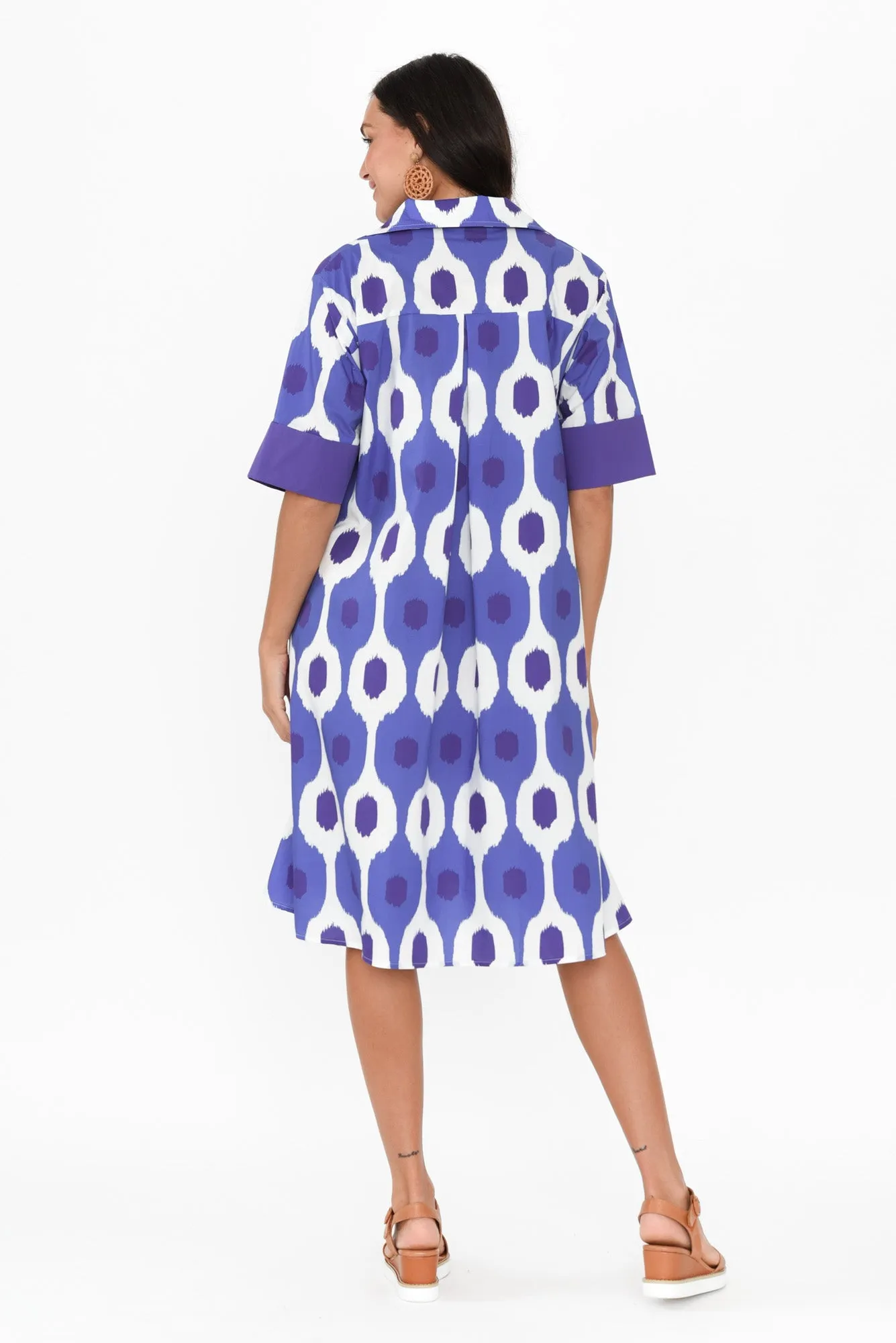 Cardiff Blue Abstract Spot Cotton Poplin Dress sold by Blue Bungalow product image thumbnail 4