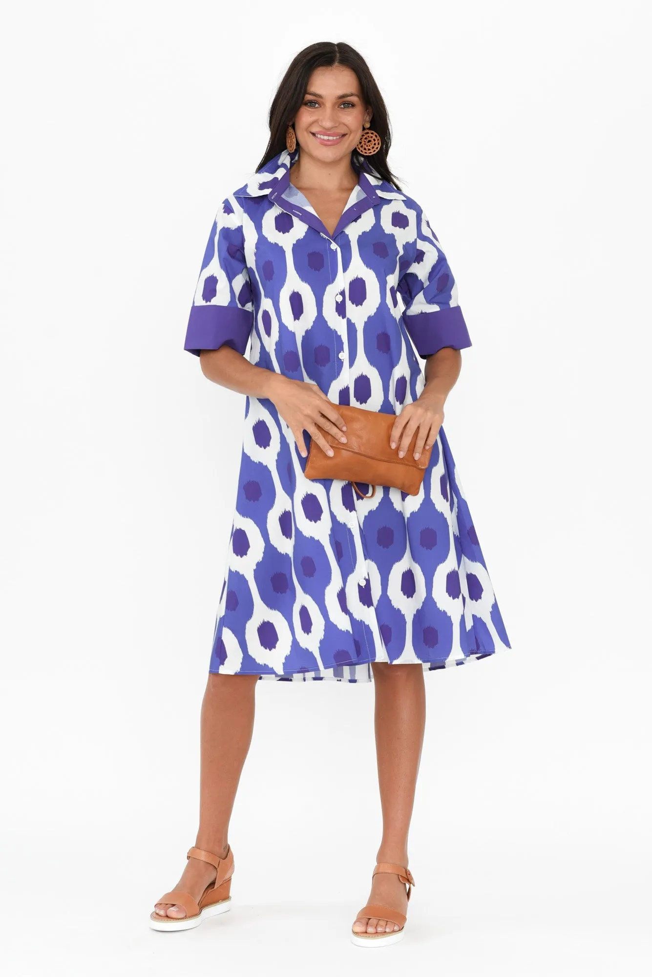 Cardiff Blue Abstract Spot Cotton Poplin Dress sold by Blue Bungalow