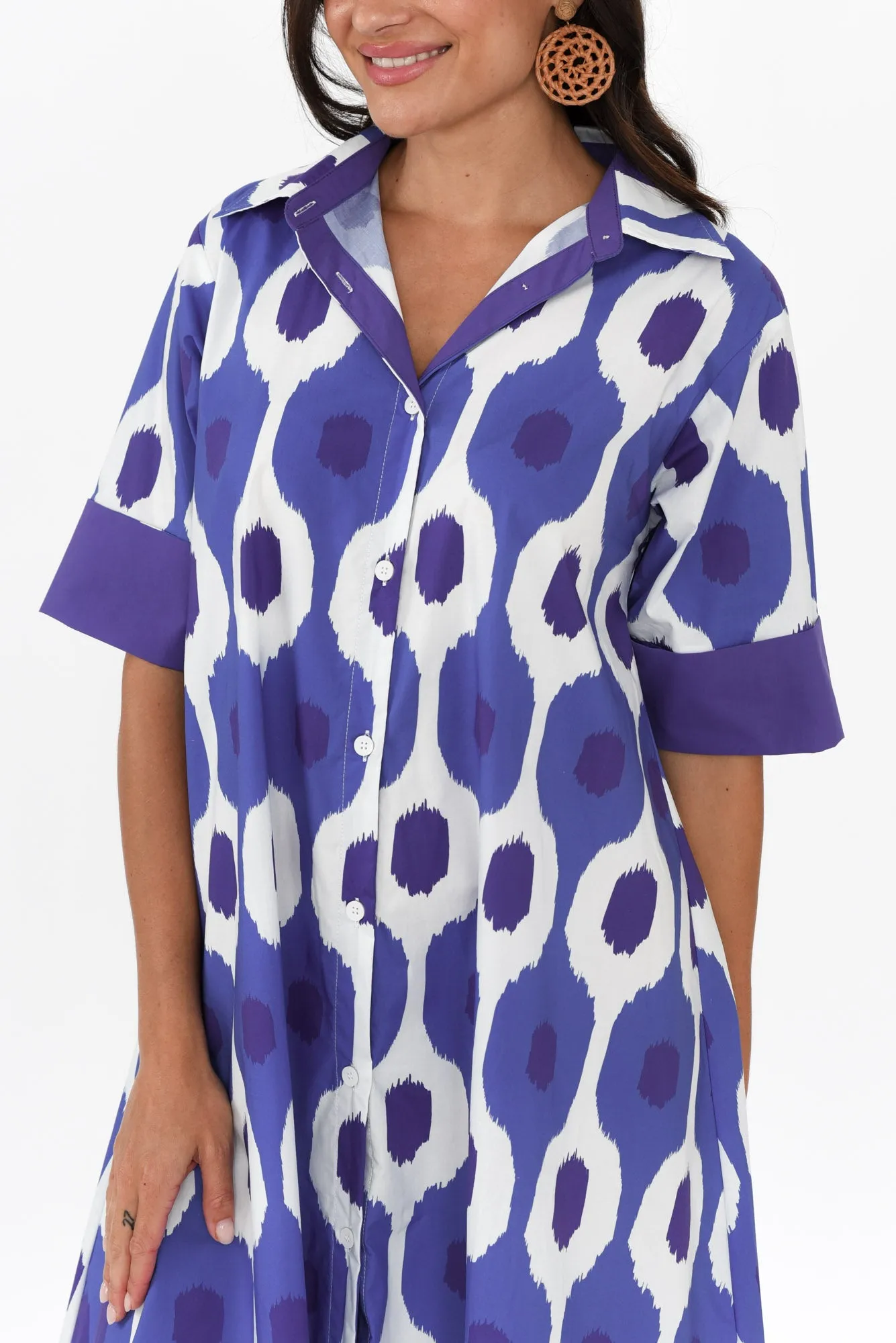 Cardiff Blue Abstract Spot Cotton Poplin Dress sold by Blue Bungalow product image thumbnail 5