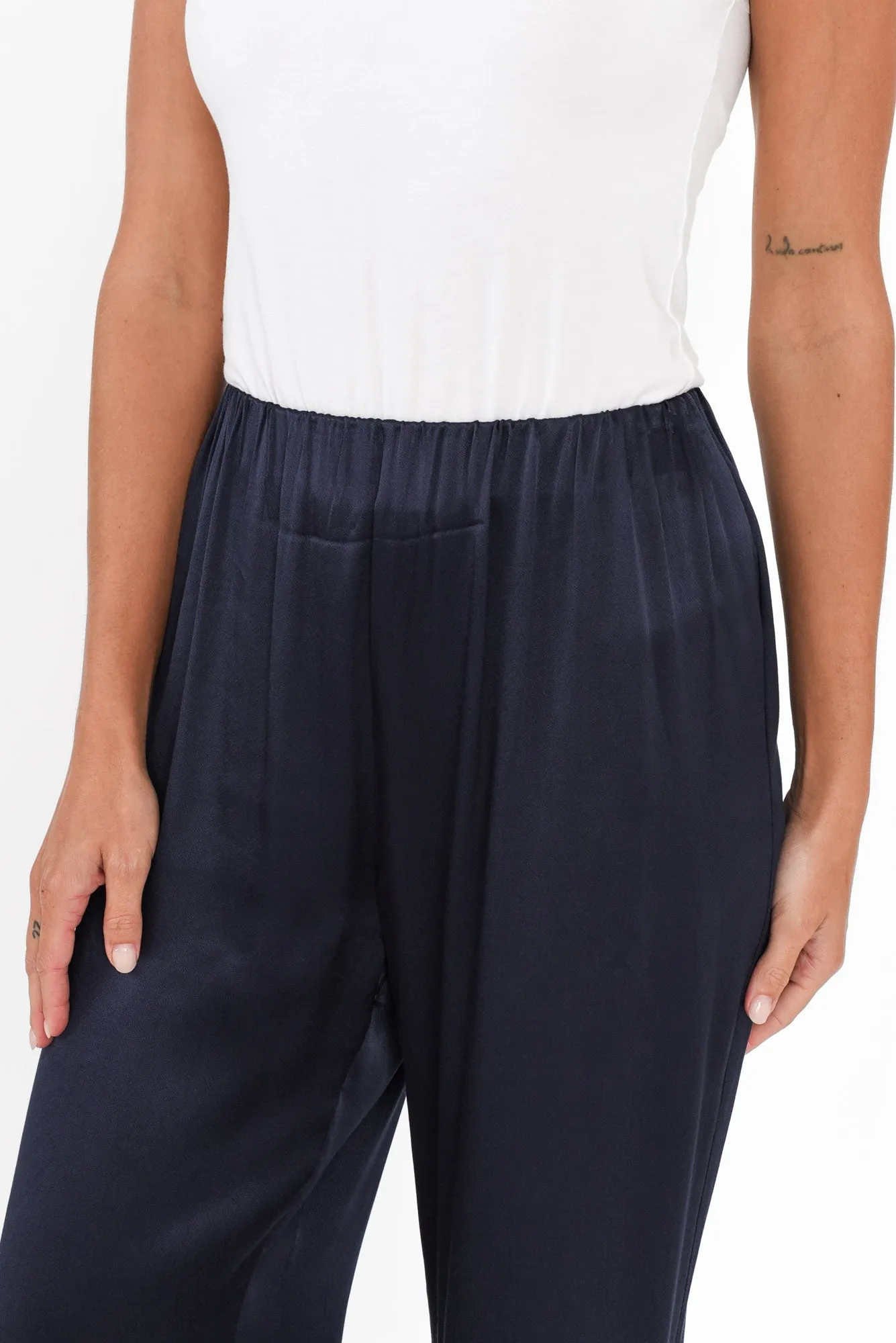 Athens Navy Satin Pants sold by Blue Bungalow product image thumbnail 5