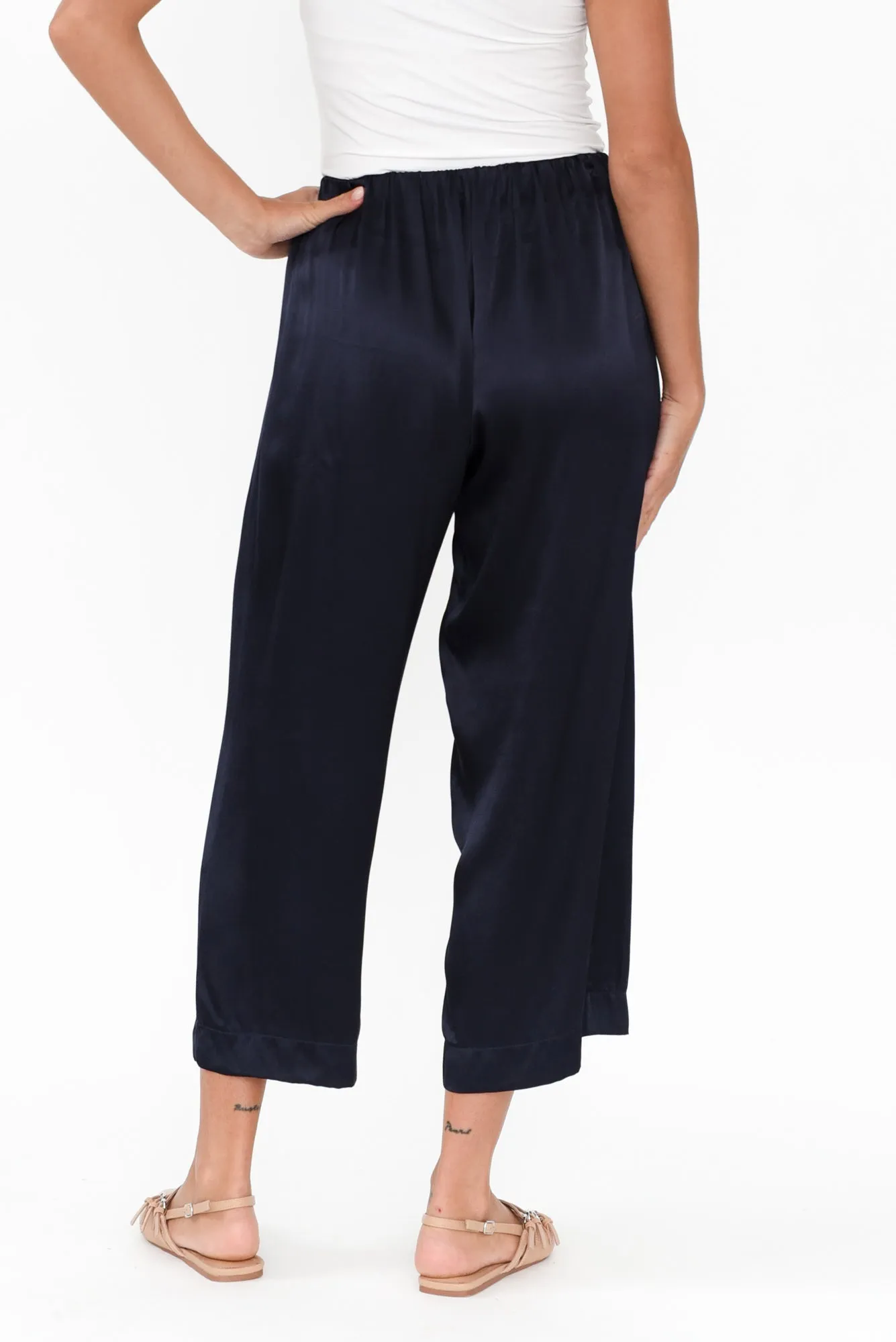 Athens Navy Satin Pants sold by Blue Bungalow product image thumbnail 4