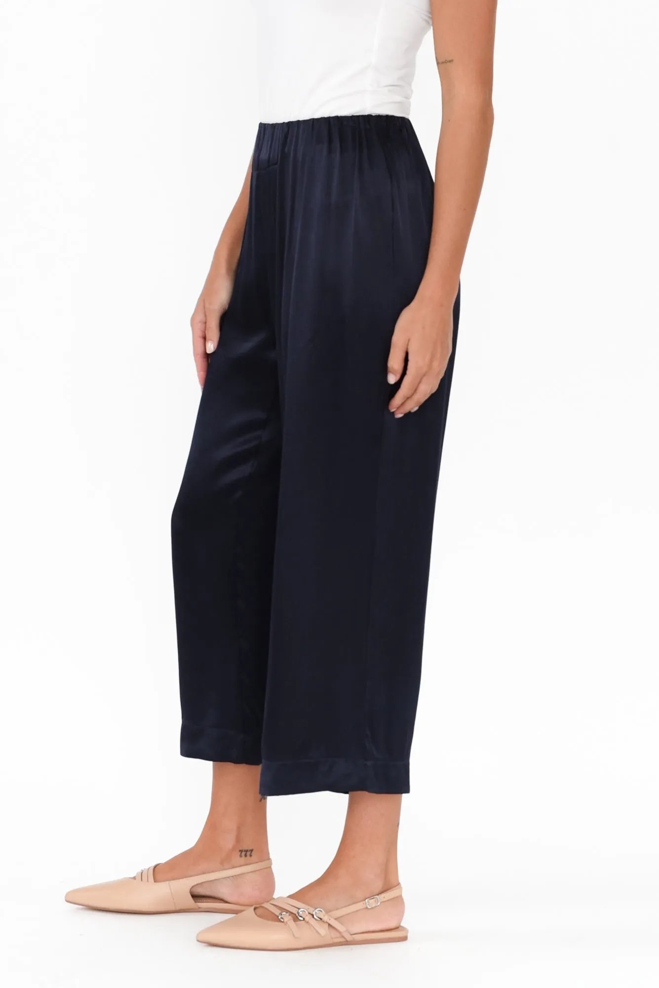 Athens Navy Satin Pants sold by Blue Bungalow product image thumbnail 3