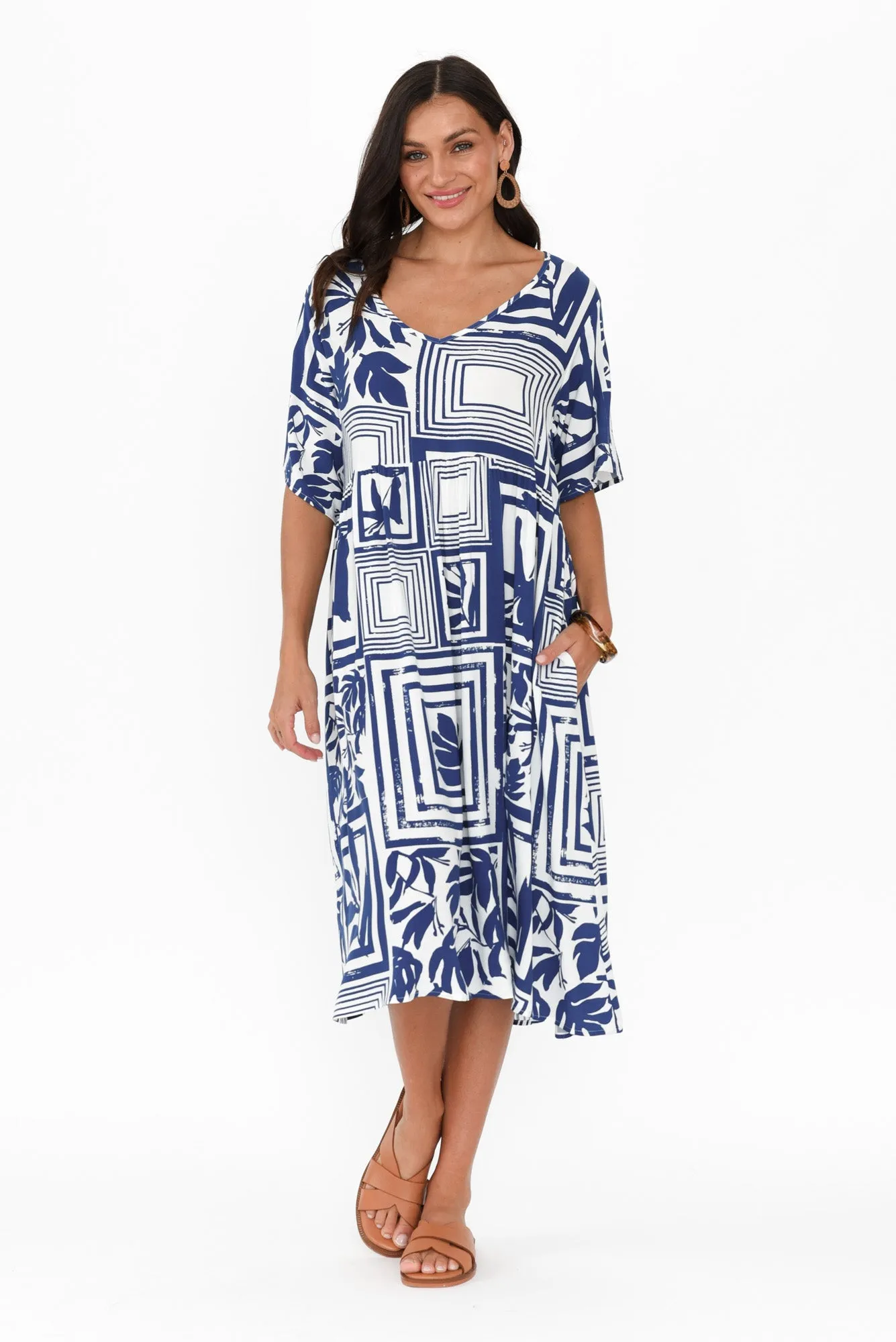 Sharlene Blue Tile Midi Dress sold by Blue Bungalow product image thumbnail 2
