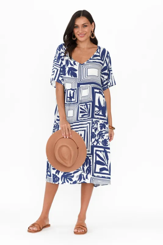 Sharlene Blue Tile Midi Dress sold by Blue Bungalow