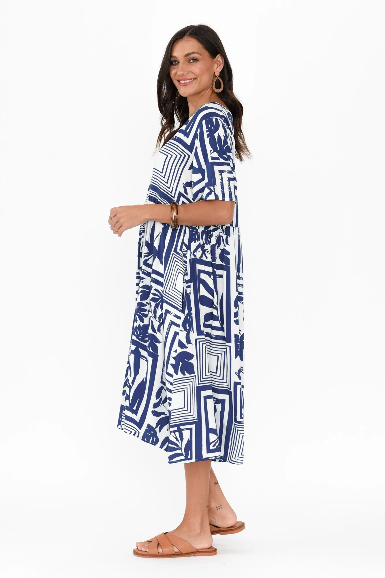 Sharlene Blue Tile Midi Dress sold by Blue Bungalow product image thumbnail 3