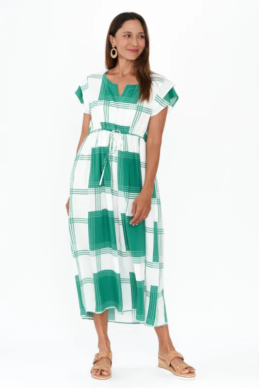 Suzette Green Check Midi Dress sold by Blue Bungalow