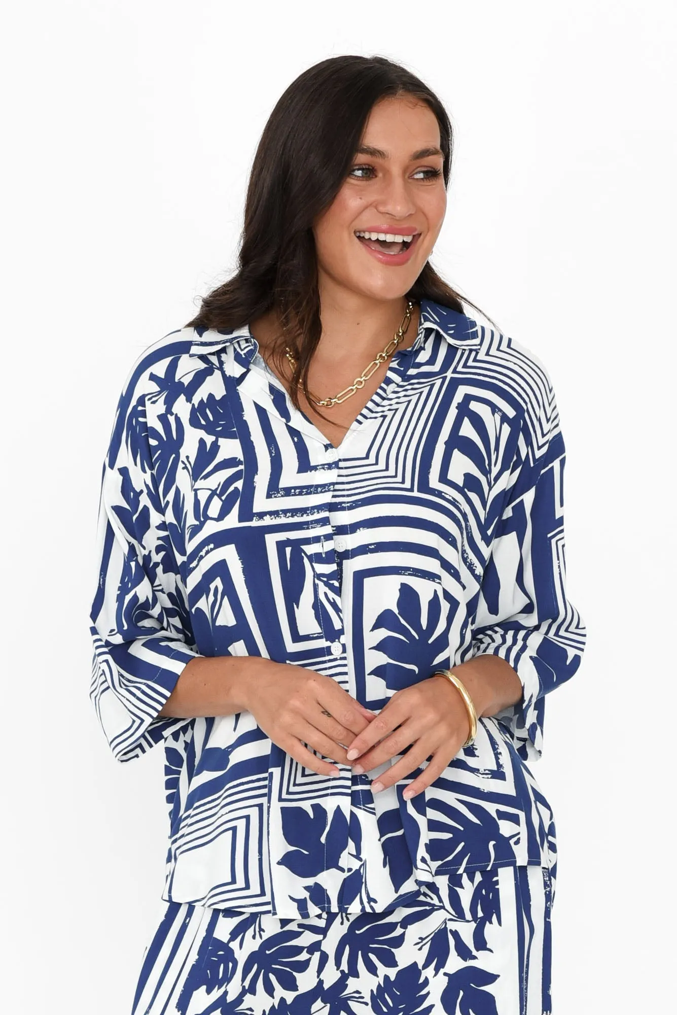 Lexie Blue Tile Shirt sold by Blue Bungalow