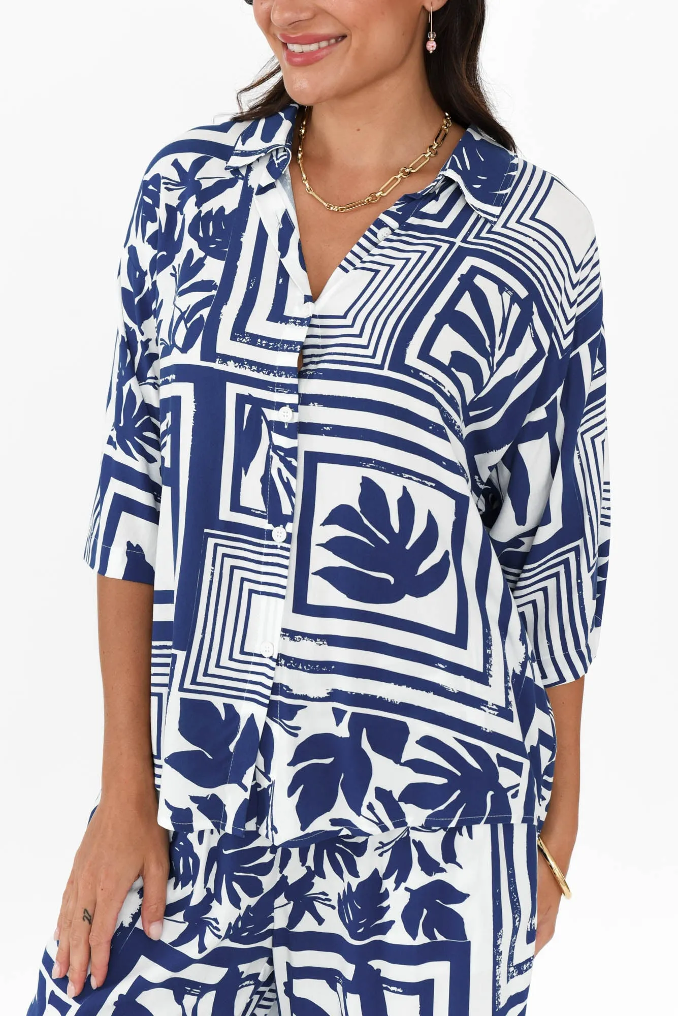 Lexie Blue Tile Shirt sold by Blue Bungalow product image thumbnail 5