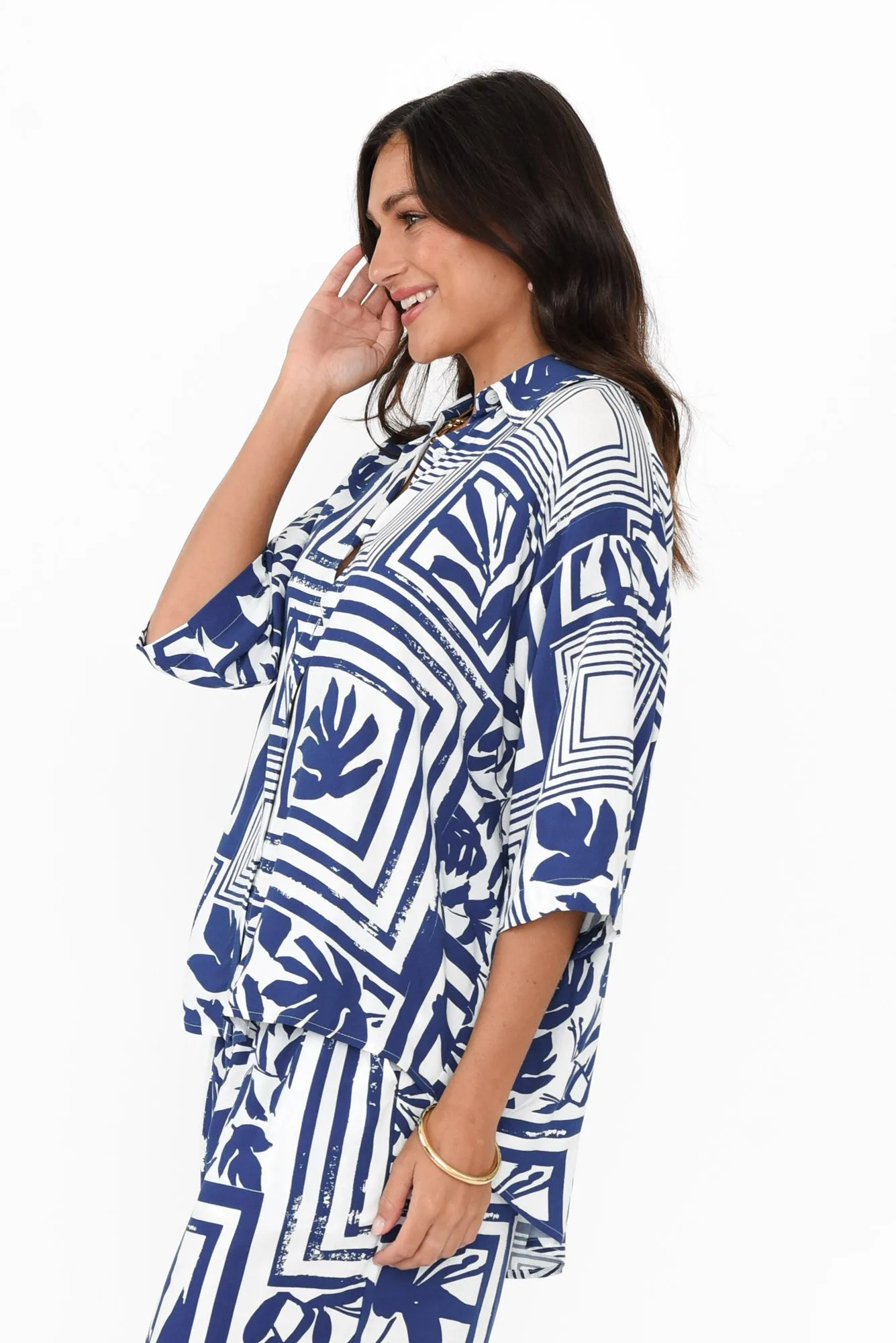 Lexie Blue Tile Shirt sold by Blue Bungalow product image thumbnail 3