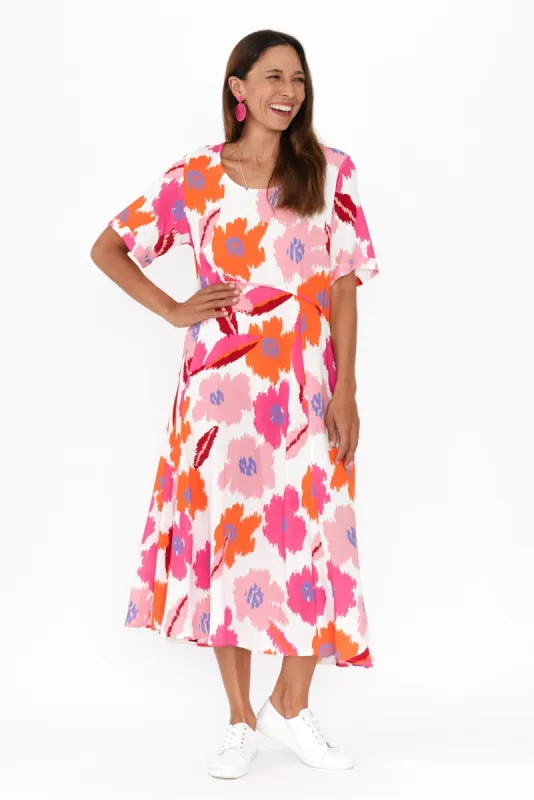 Zaelia Pink Abstract Floral Crescent Dress sold by Blue Bungalow