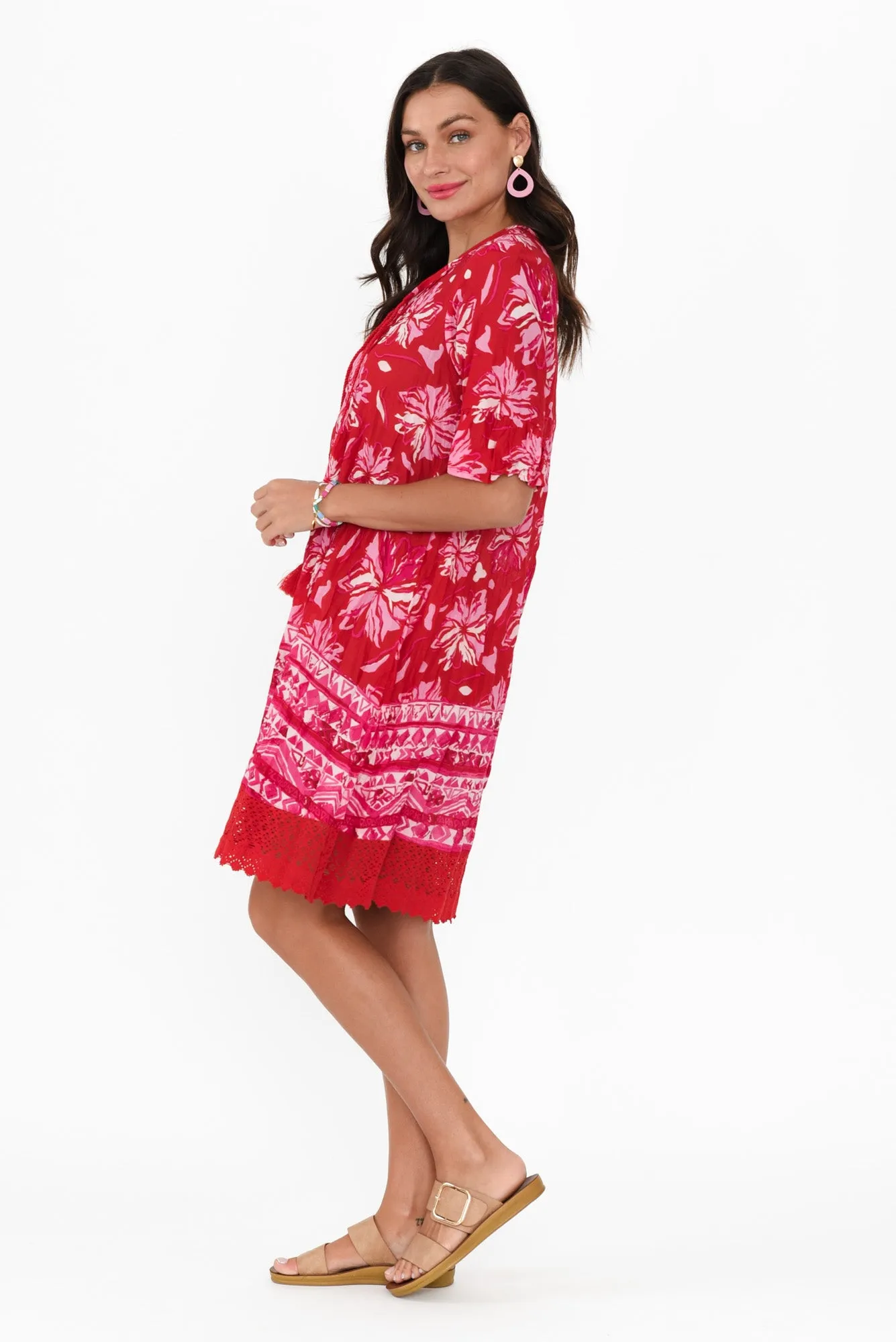Cayman Red Floral Cotton Tunic Dress sold by Blue Bungalow product image thumbnail 3