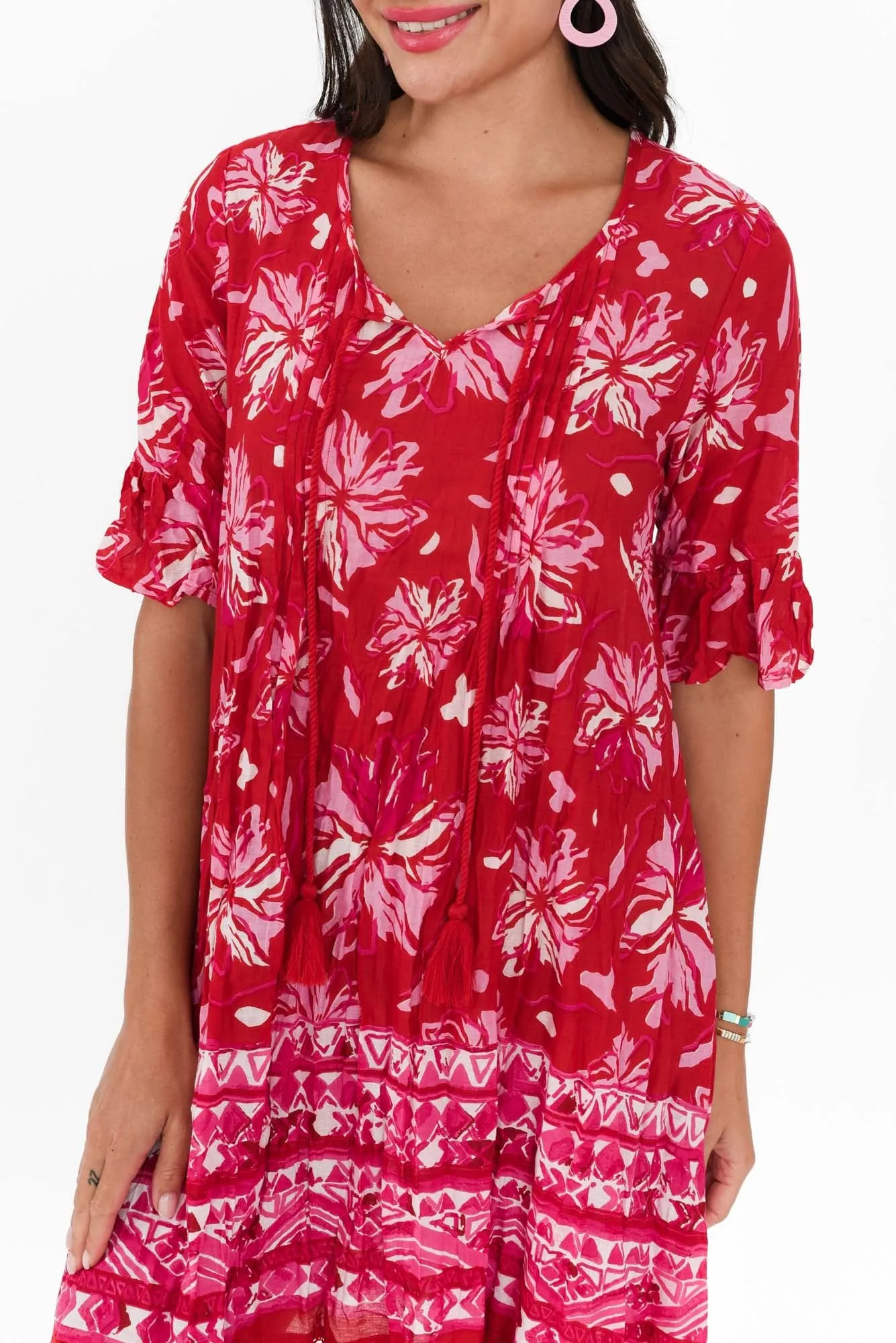 Cayman Red Floral Cotton Tunic Dress sold by Blue Bungalow product image thumbnail 5