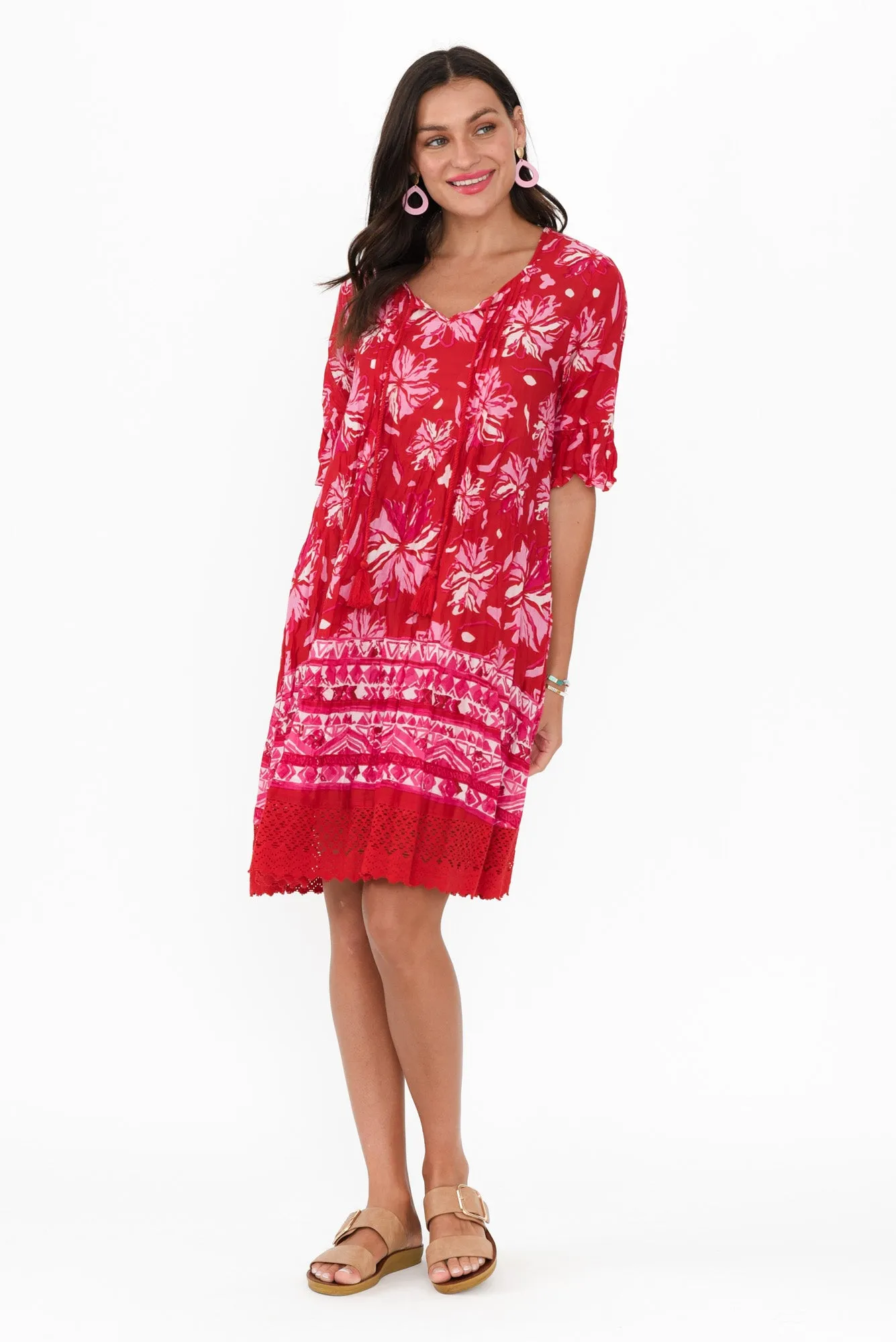 Cayman Red Floral Cotton Tunic Dress sold by Blue Bungalow product image thumbnail 2