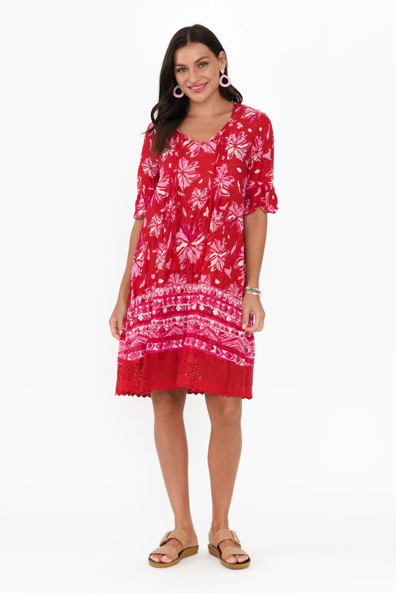 Cayman Red Floral Cotton Tunic Dress sold by Blue Bungalow