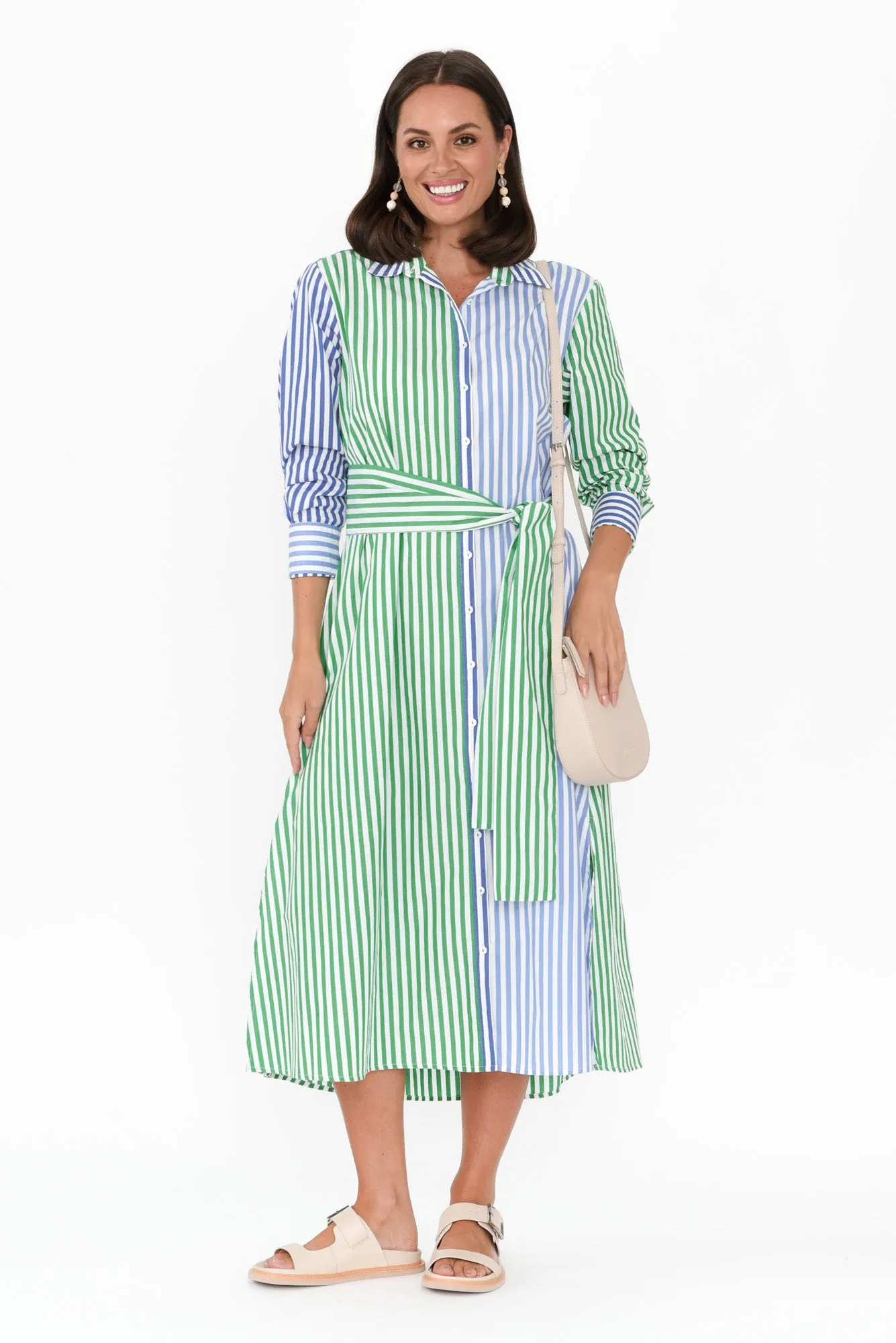 Luna Blue Stripe Cotton Shirt Dress sold by Blue Bungalow