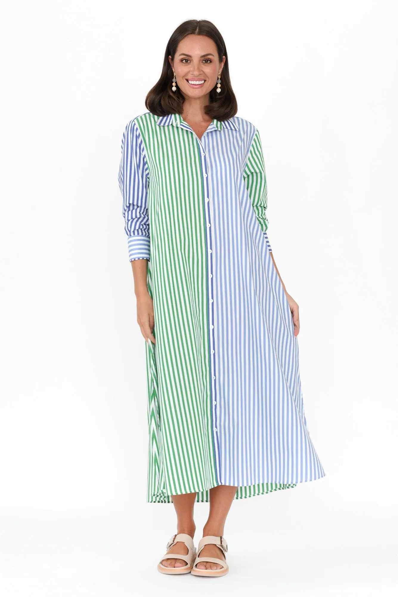 Luna Blue Stripe Cotton Shirt Dress sold by Blue Bungalow product image thumbnail 2