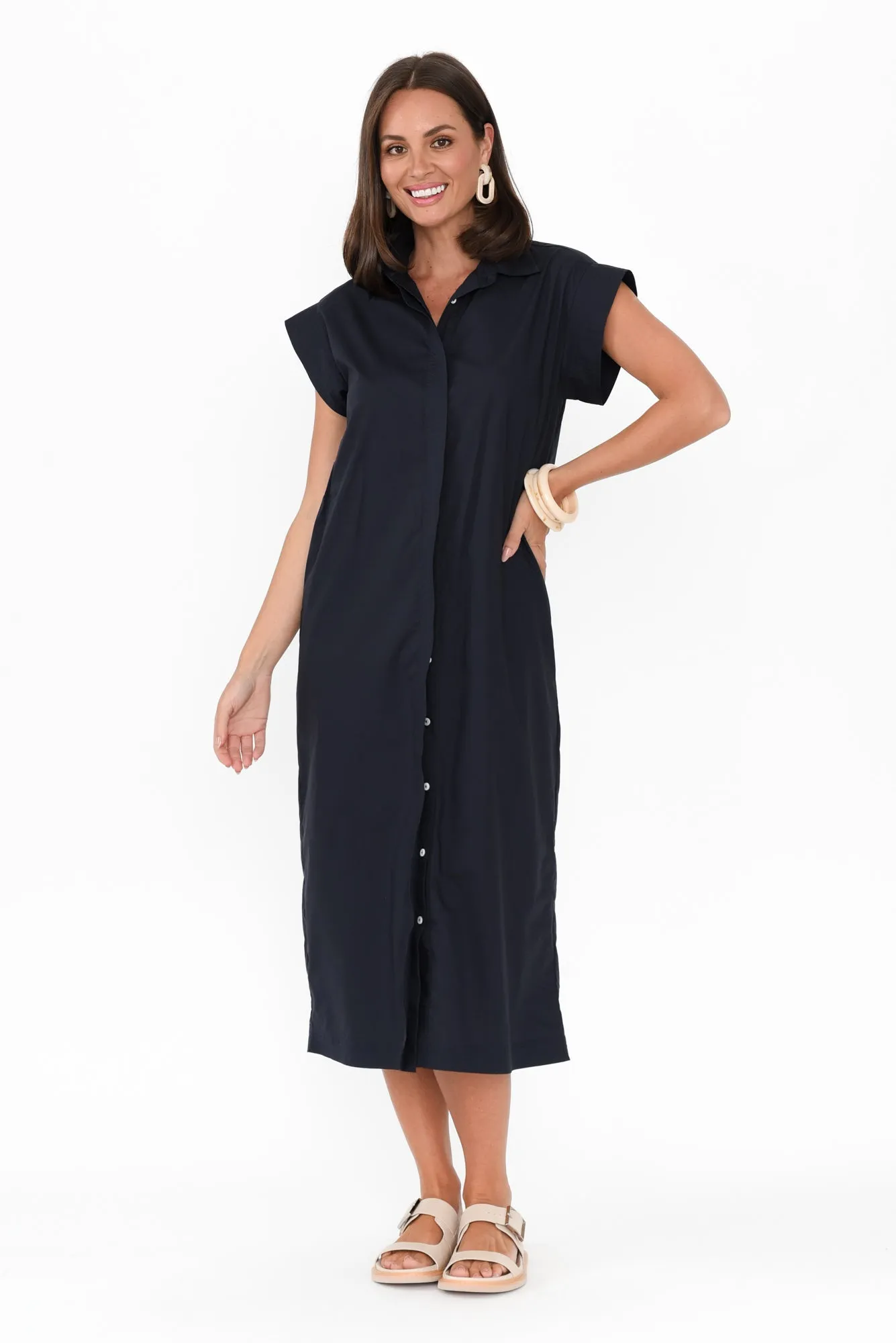Gail Navy Cotton Belted Dress sold by Blue Bungalow product image thumbnail 2