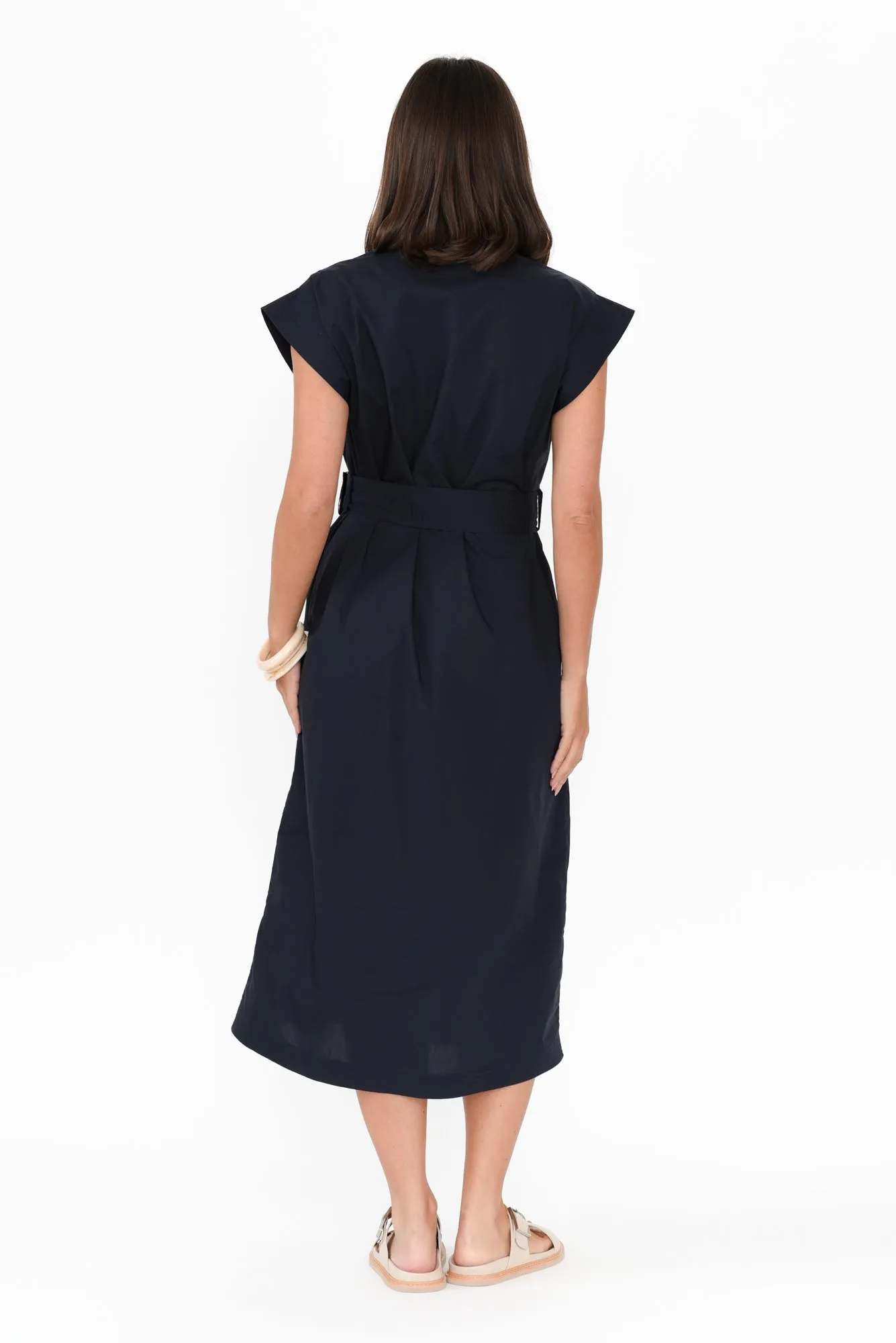 Gail Navy Cotton Belted Dress sold by Blue Bungalow product image thumbnail 4