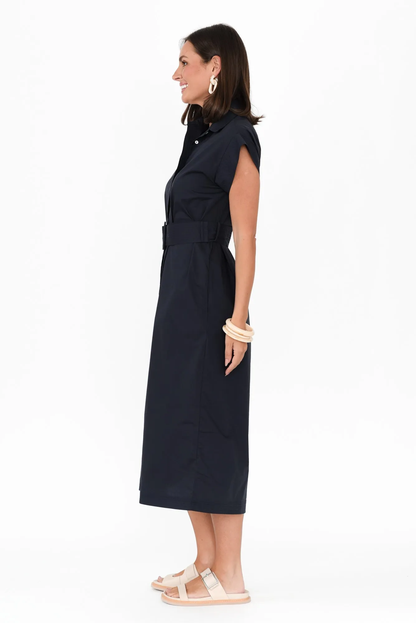 Gail Navy Cotton Belted Dress sold by Blue Bungalow product image thumbnail 3