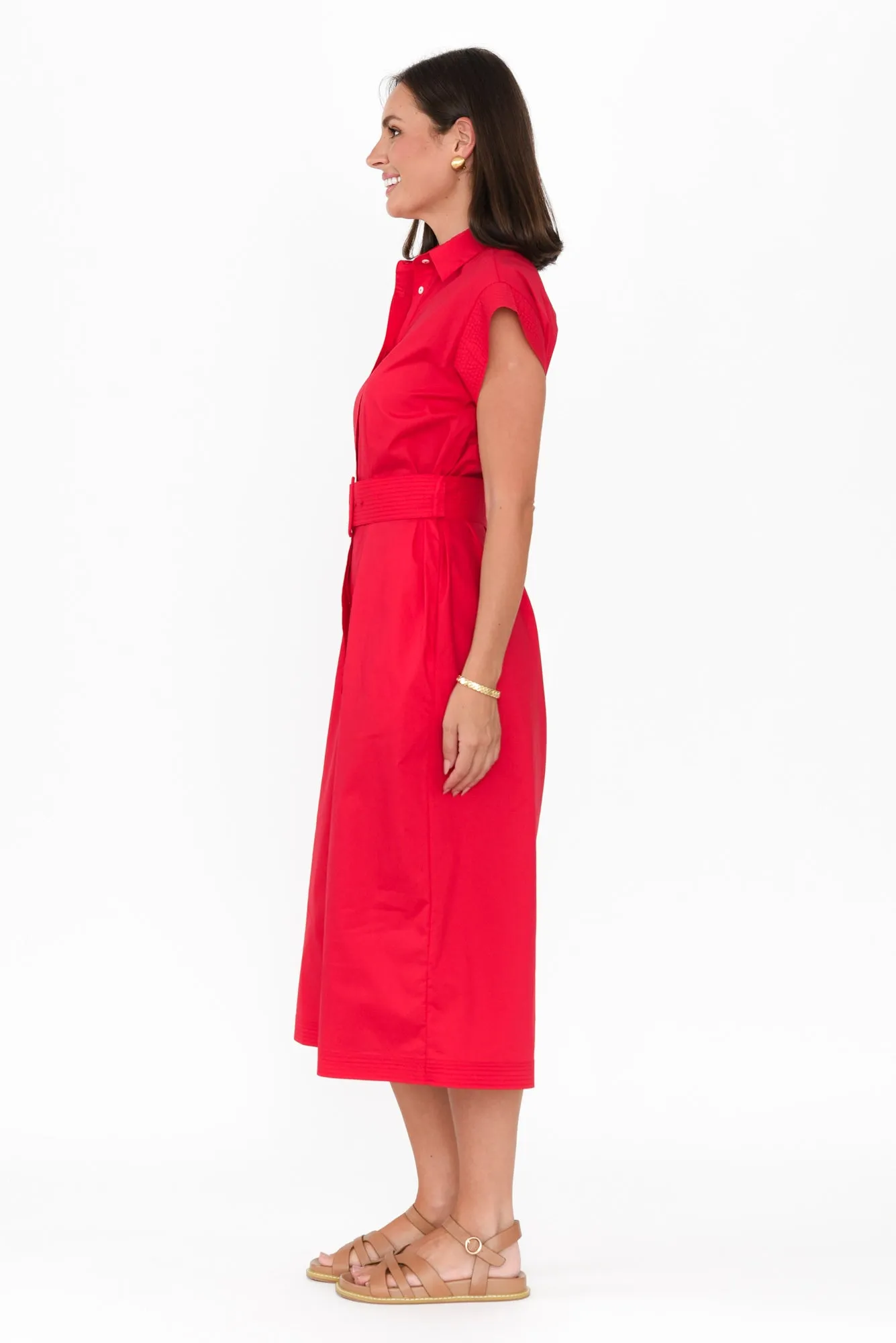 Gail Red Cotton Belted Dress sold by Blue Bungalow product image thumbnail 3
