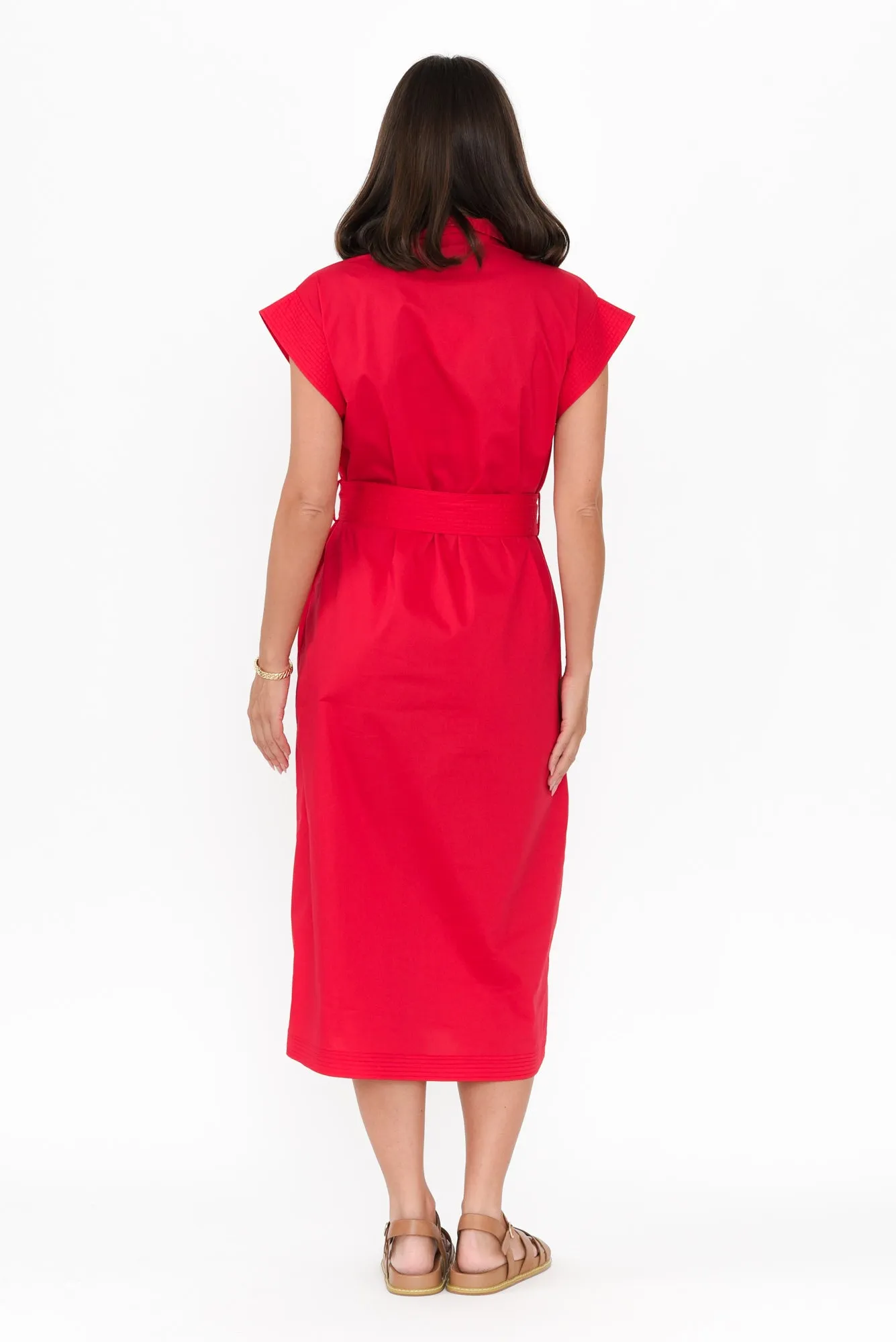 Gail Red Cotton Belted Dress sold by Blue Bungalow product image thumbnail 4