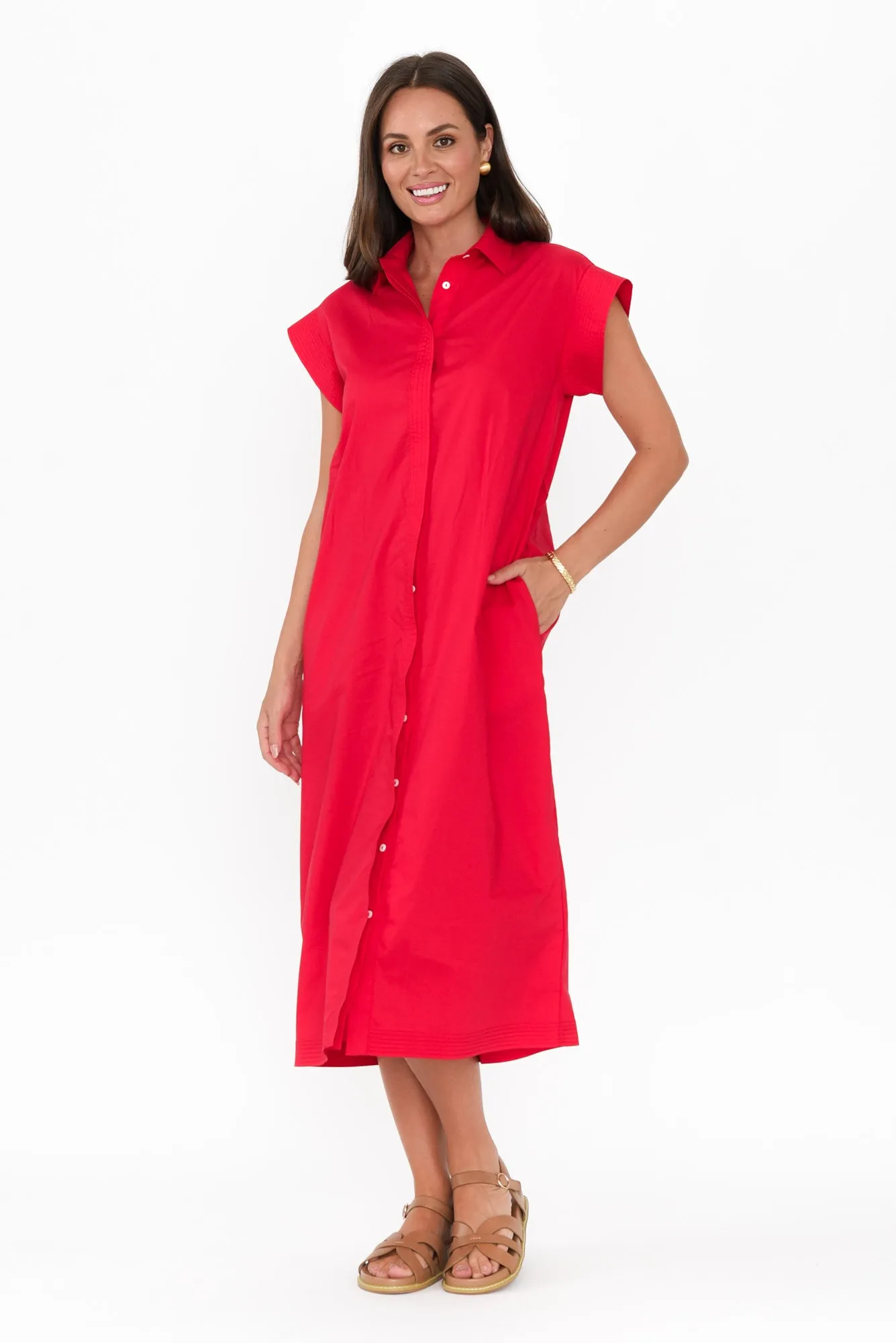 Gail Red Cotton Belted Dress sold by Blue Bungalow product image thumbnail 2