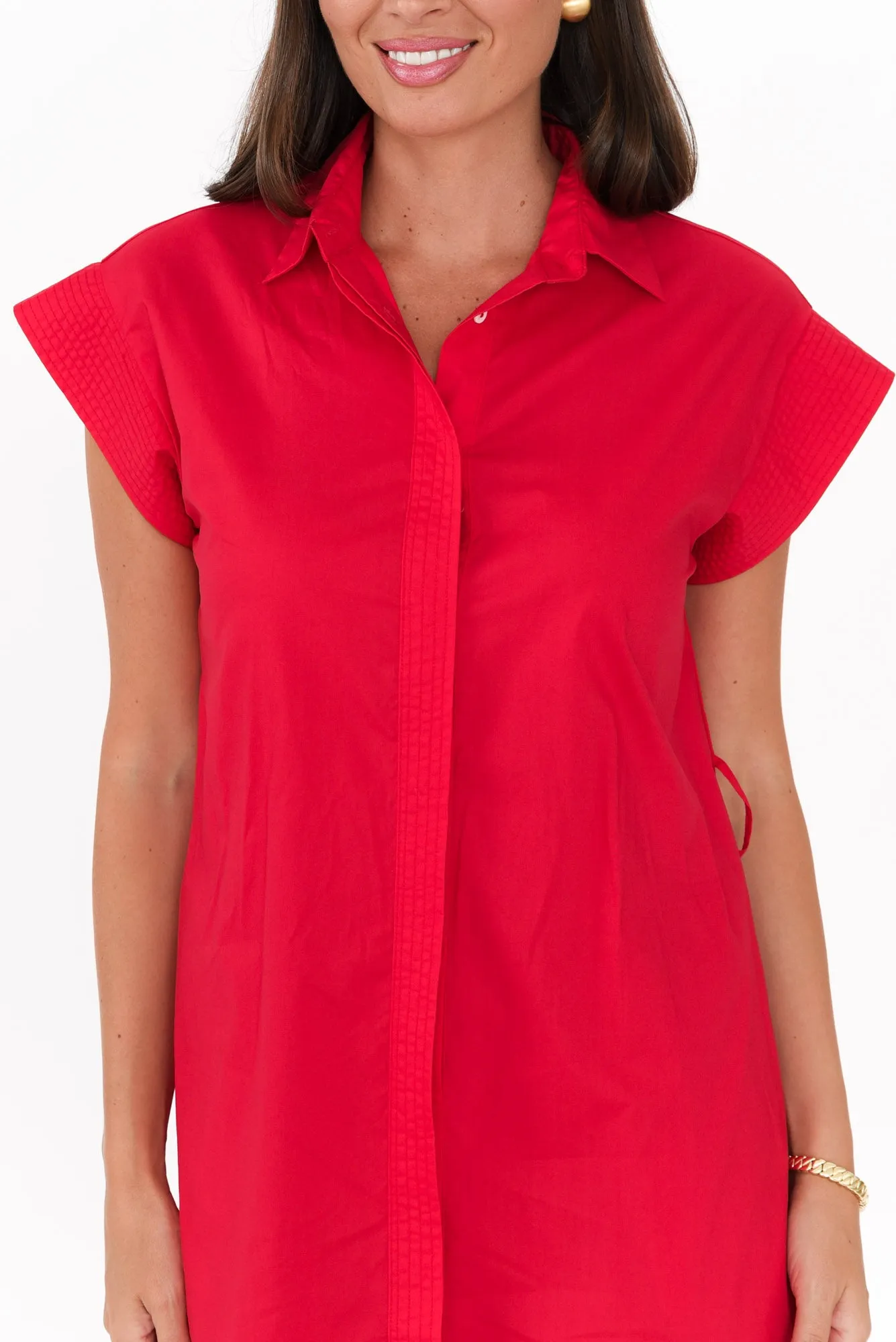 Gail Red Cotton Belted Dress sold by Blue Bungalow product image thumbnail 5