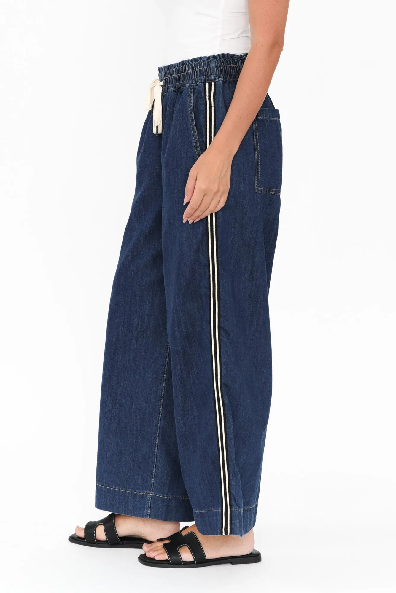 Greta Dark Denim Stripe Wide Leg Pants sold by Blue Bungalow product image thumbnail 3