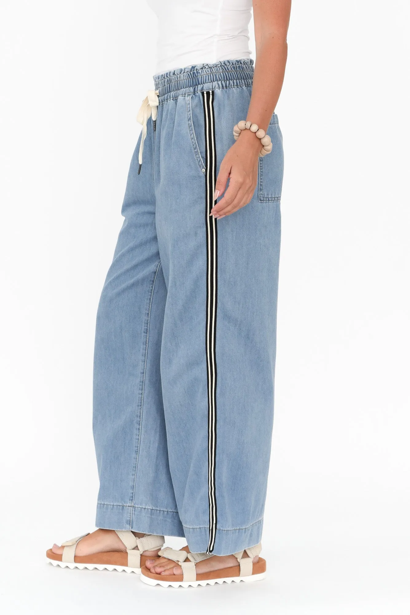 Greta Light Denim Stripe Wide Leg Pants sold by Blue Bungalow product image thumbnail 3