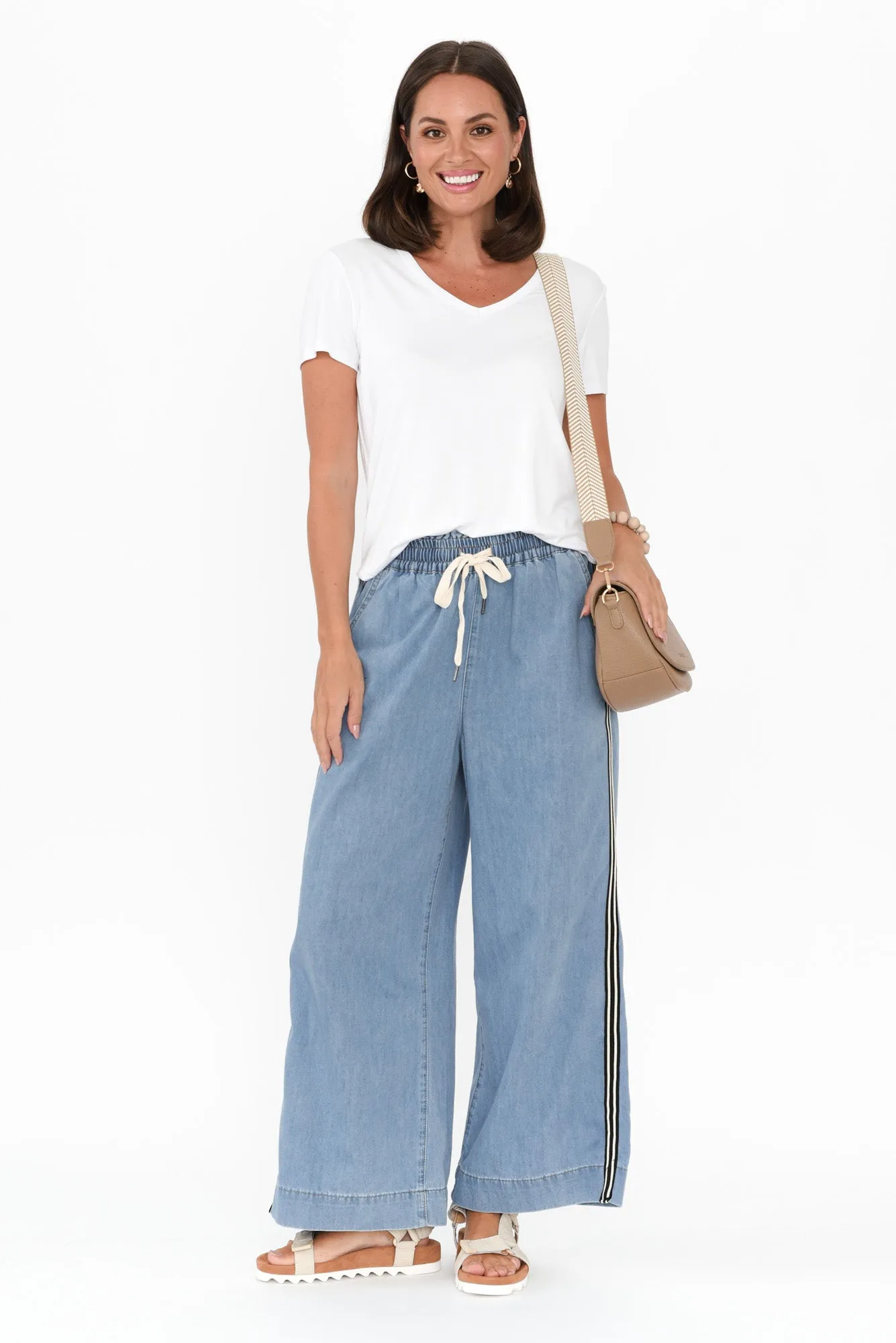Greta Light Denim Stripe Wide Leg Pants sold by Blue Bungalow product image thumbnail 2