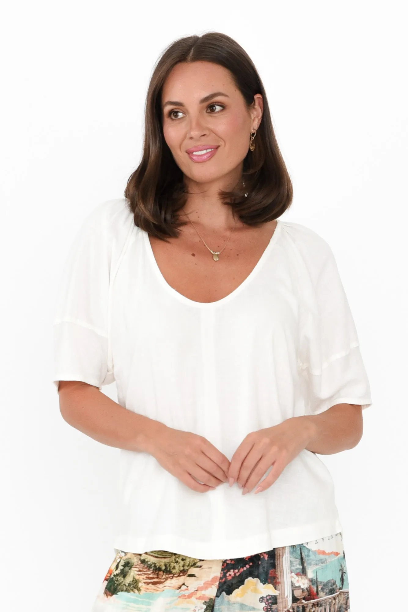 Grove White Linen Blend Top sold by Blue Bungalow