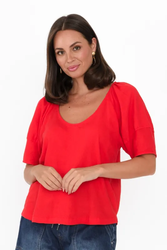 Grove Red Linen Blend Top sold by Blue Bungalow