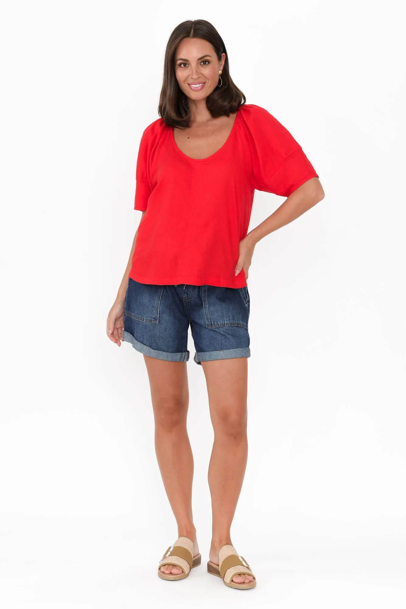 Grove Red Linen Blend Top sold by Blue Bungalow product image thumbnail 2