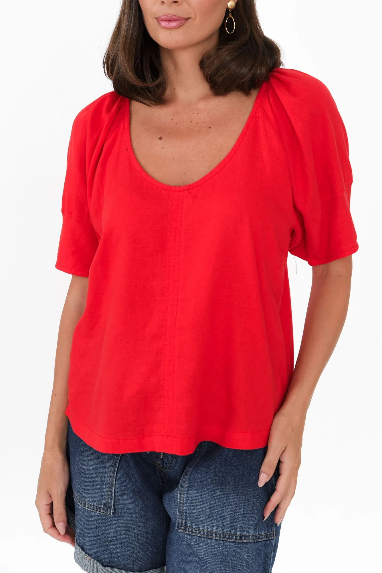 Grove Red Linen Blend Top sold by Blue Bungalow product image thumbnail 5