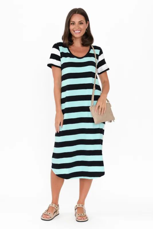 Mercury Blue Stripe Cotton Dress sold by Blue Bungalow