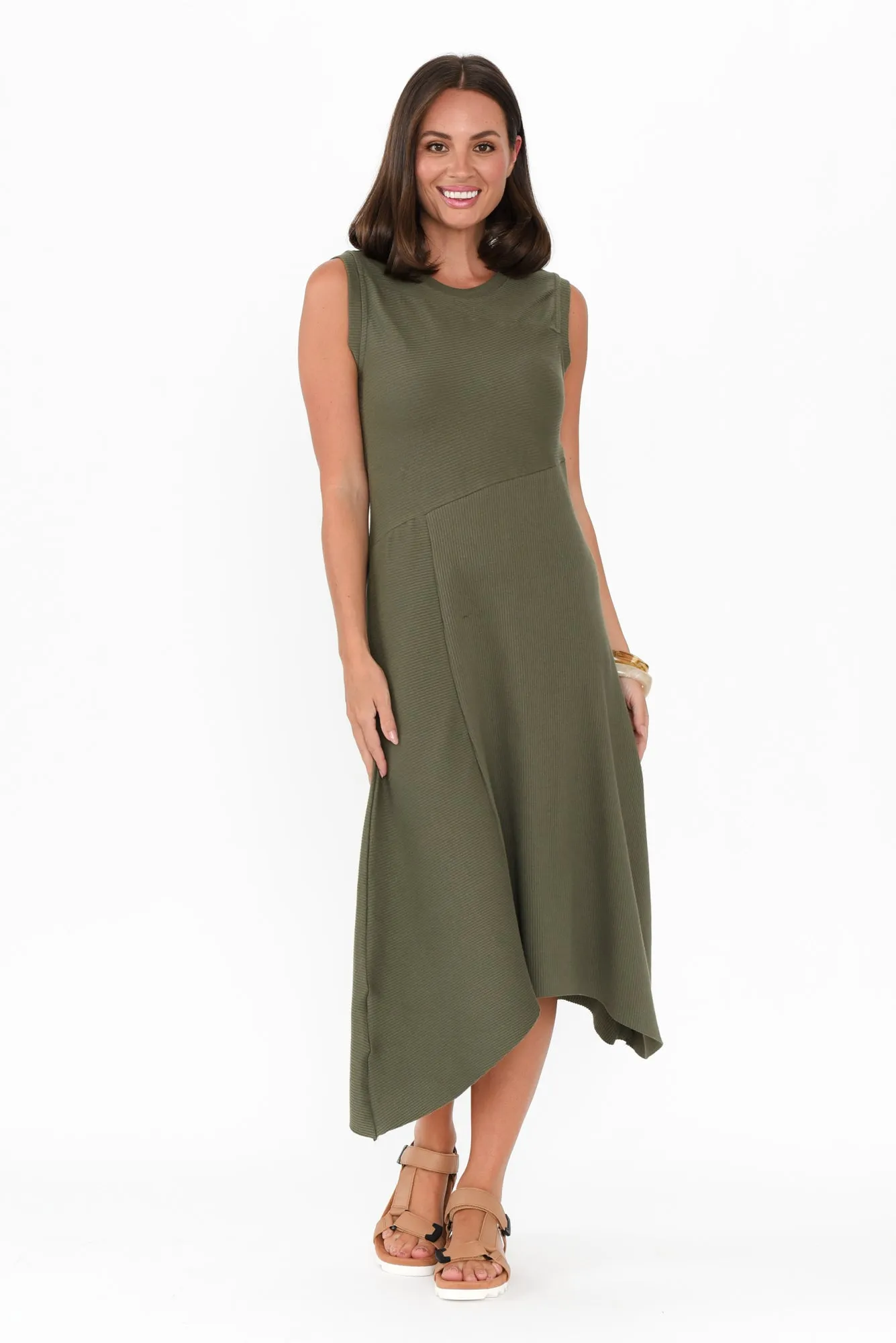 Safia Khaki Cotton Rib Dress sold by Blue Bungalow product image thumbnail 2
