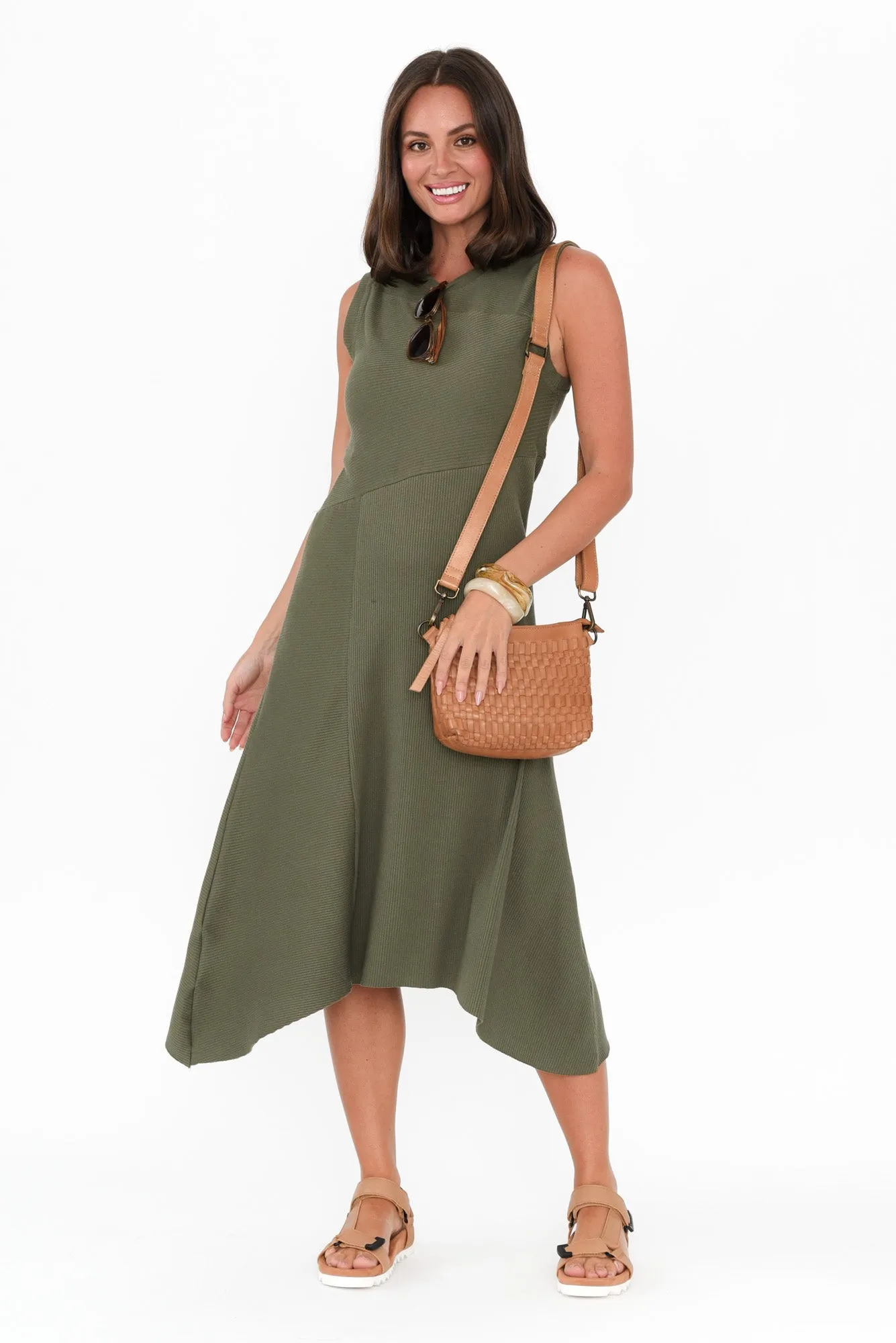 Safia Khaki Cotton Rib Dress sold by Blue Bungalow