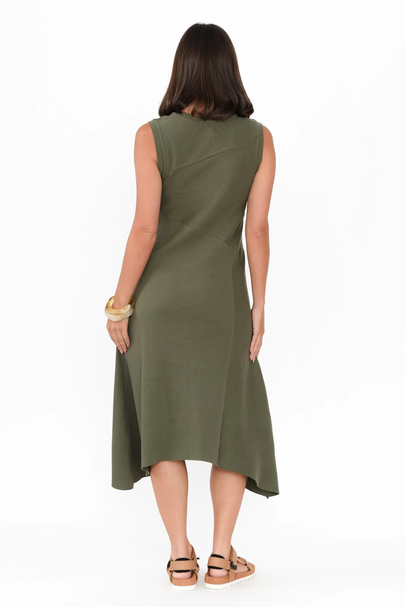 Safia Khaki Cotton Rib Dress sold by Blue Bungalow product image thumbnail 4