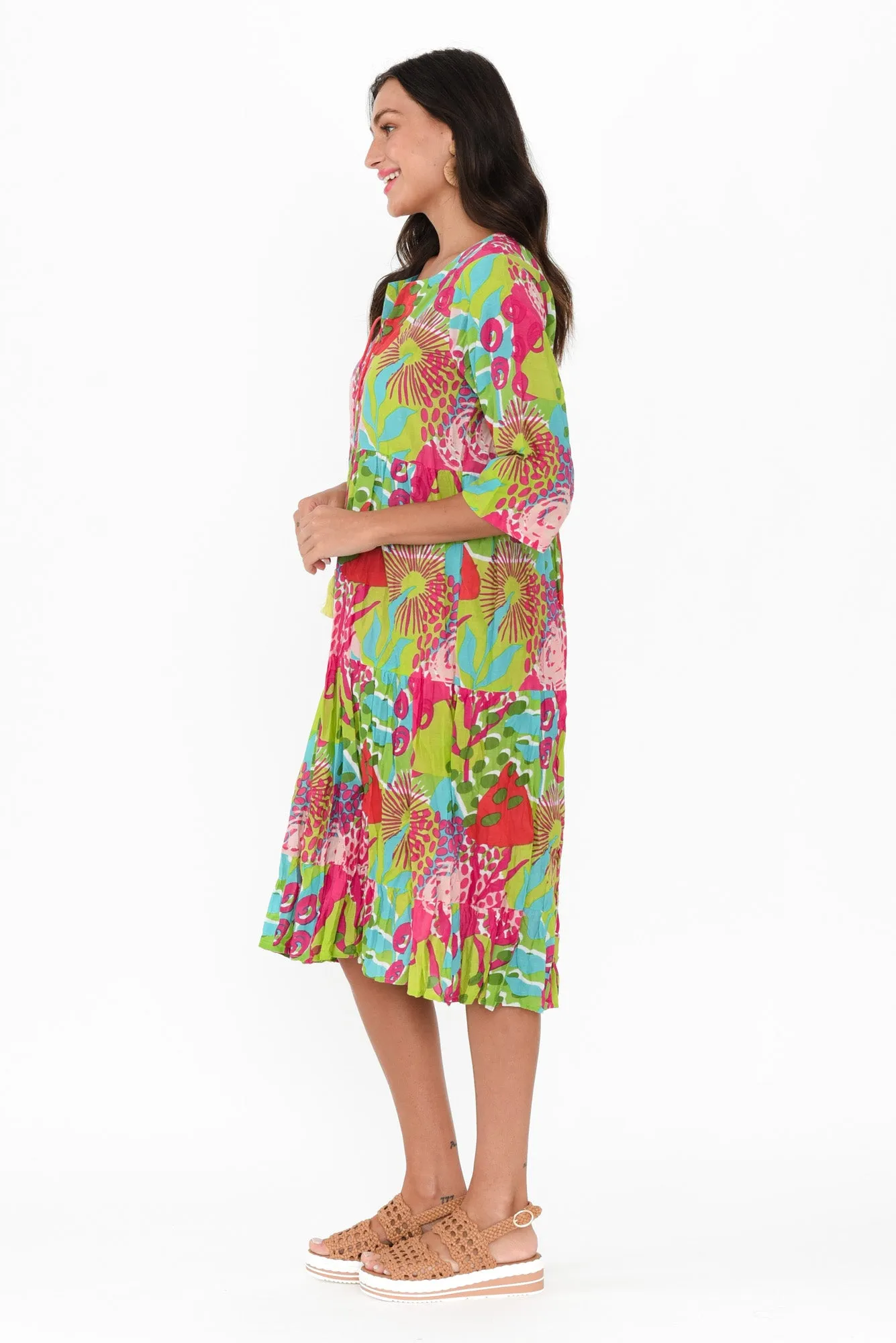 Milana Green Botanical Crinkle Cotton Dress sold by Blue Bungalow product image thumbnail 3
