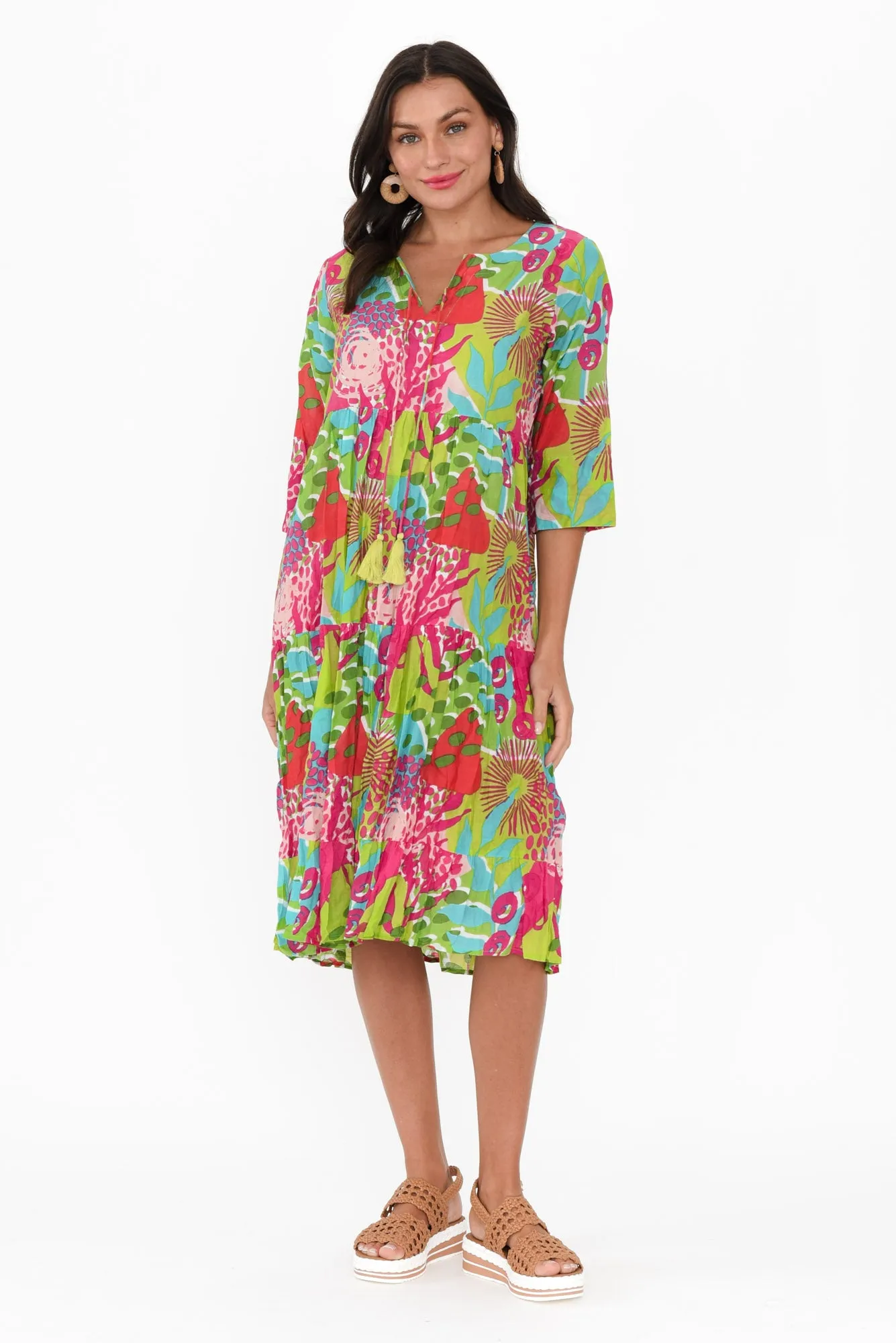 Milana Green Botanical Crinkle Cotton Dress sold by Blue Bungalow
