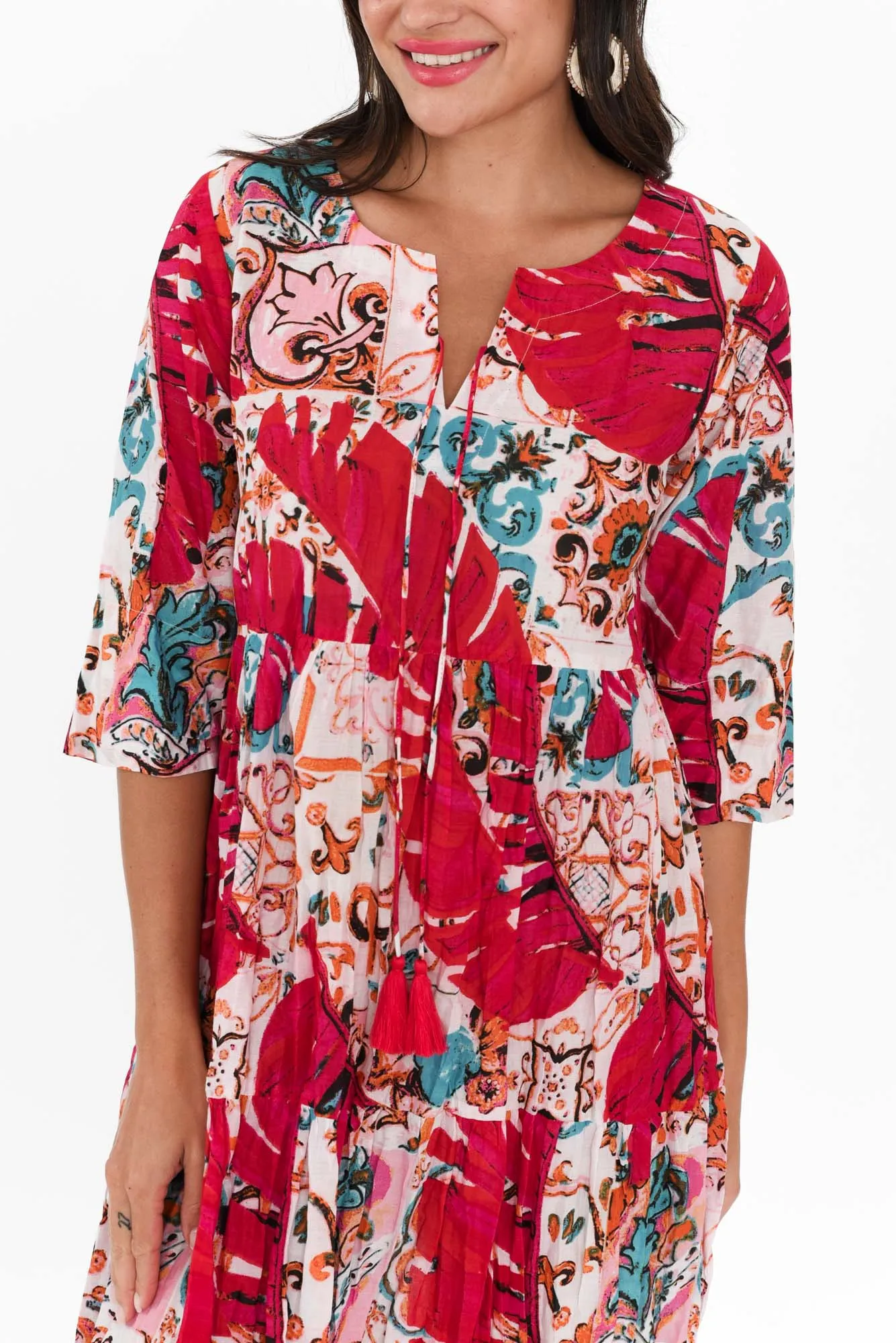 Milana Pink Leaf Crinkle Cotton Dress sold by Blue Bungalow product image thumbnail 5