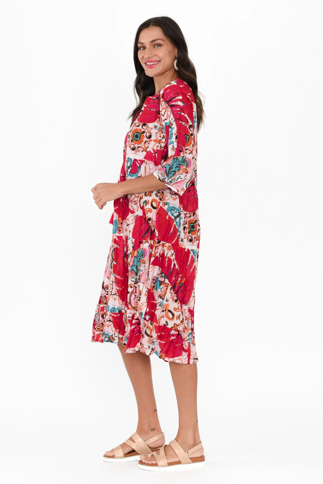 Milana Pink Leaf Crinkle Cotton Dress sold by Blue Bungalow product image thumbnail 3
