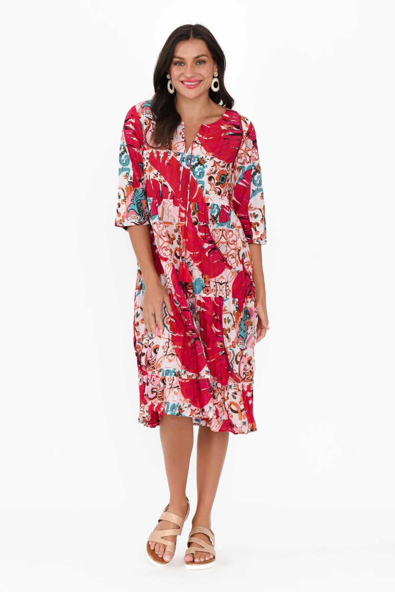 Milana Pink Leaf Crinkle Cotton Dress sold by Blue Bungalow