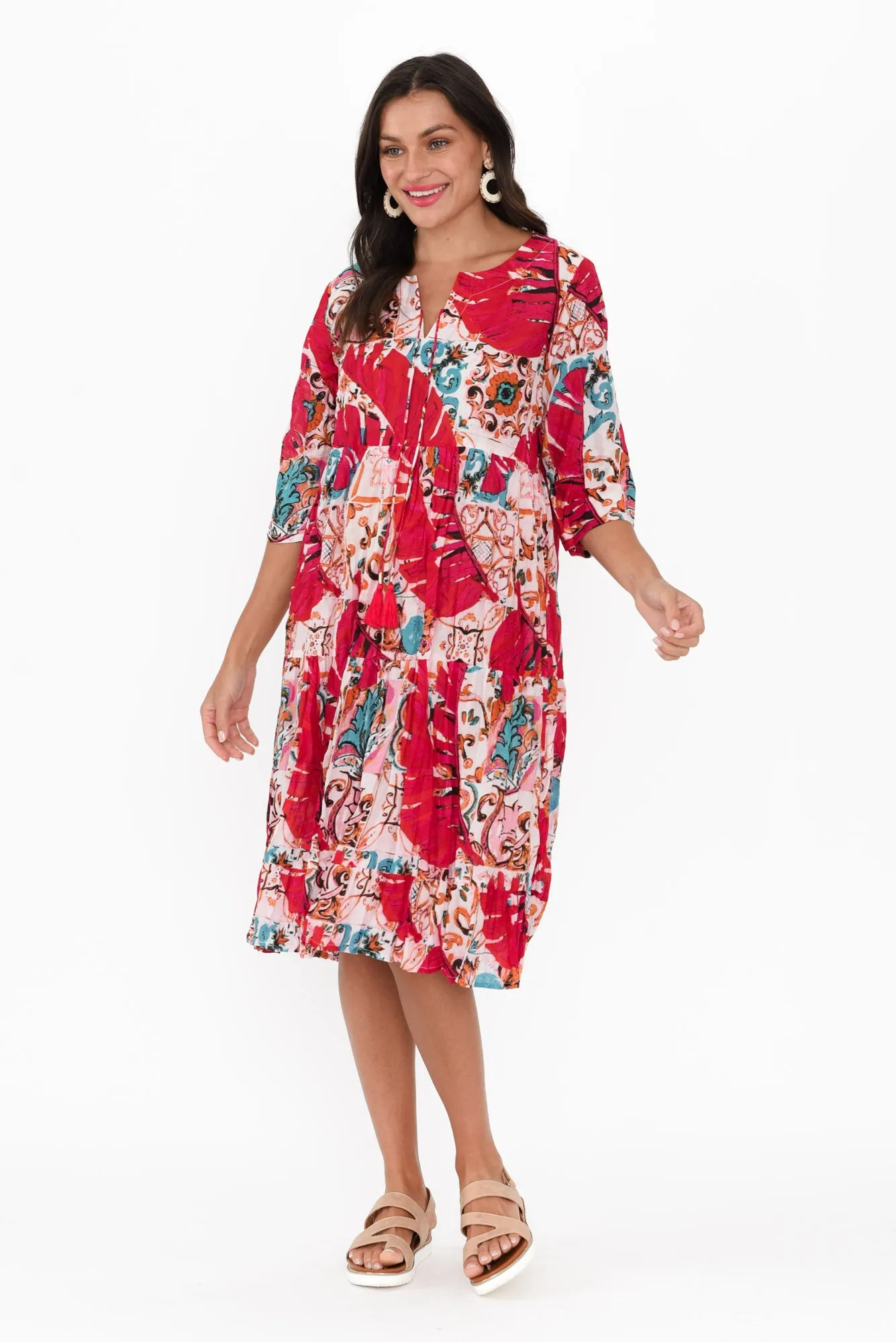 Milana Pink Leaf Crinkle Cotton Dress sold by Blue Bungalow product image thumbnail 2