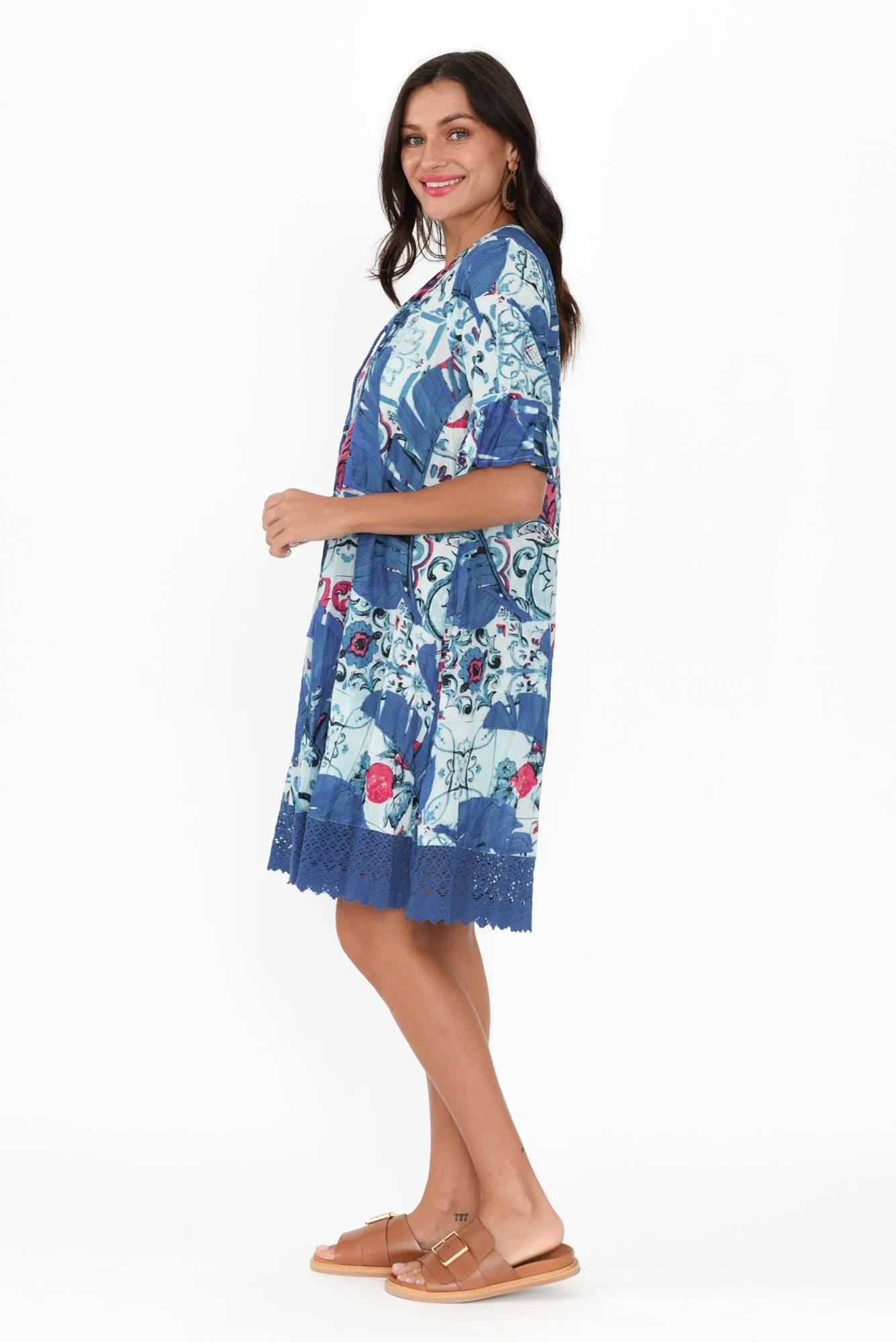 Cayman Blue Palm Cotton Tunic Dress sold by Blue Bungalow product image thumbnail 3