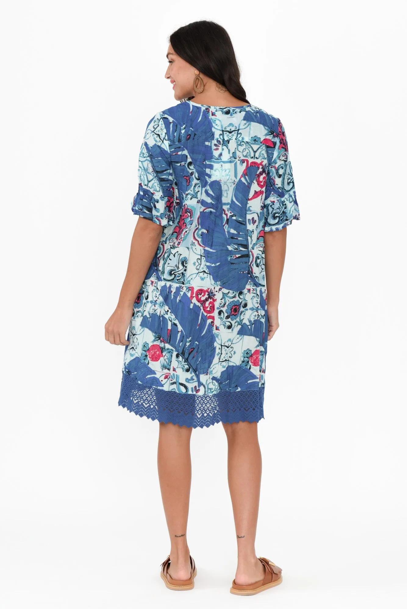 Cayman Blue Palm Cotton Tunic Dress sold by Blue Bungalow product image thumbnail 4