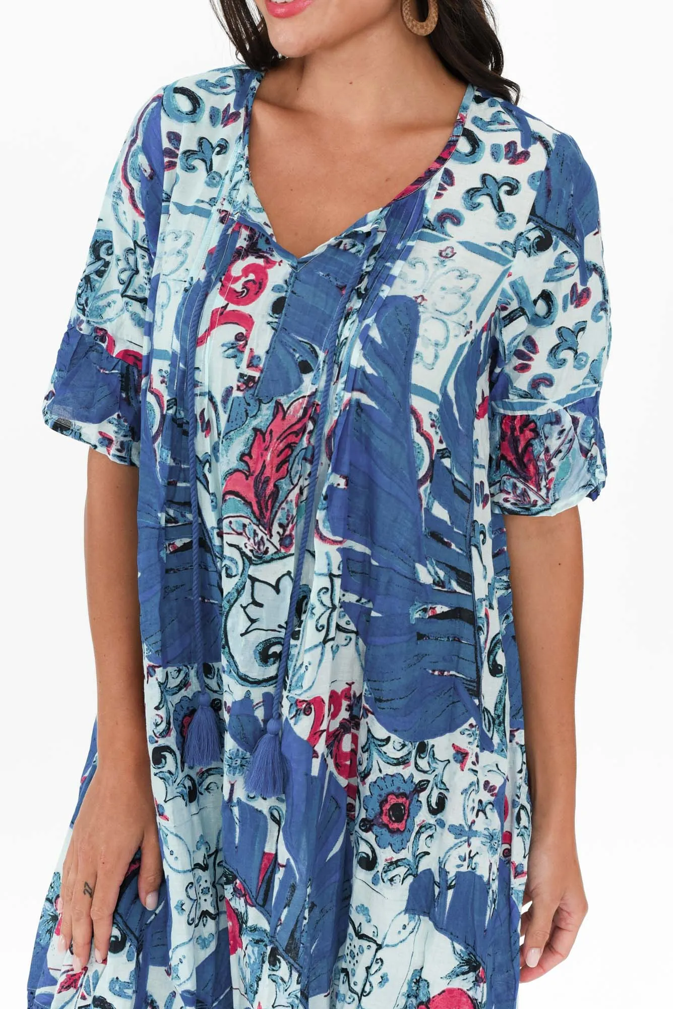 Cayman Blue Palm Cotton Tunic Dress sold by Blue Bungalow product image thumbnail 5