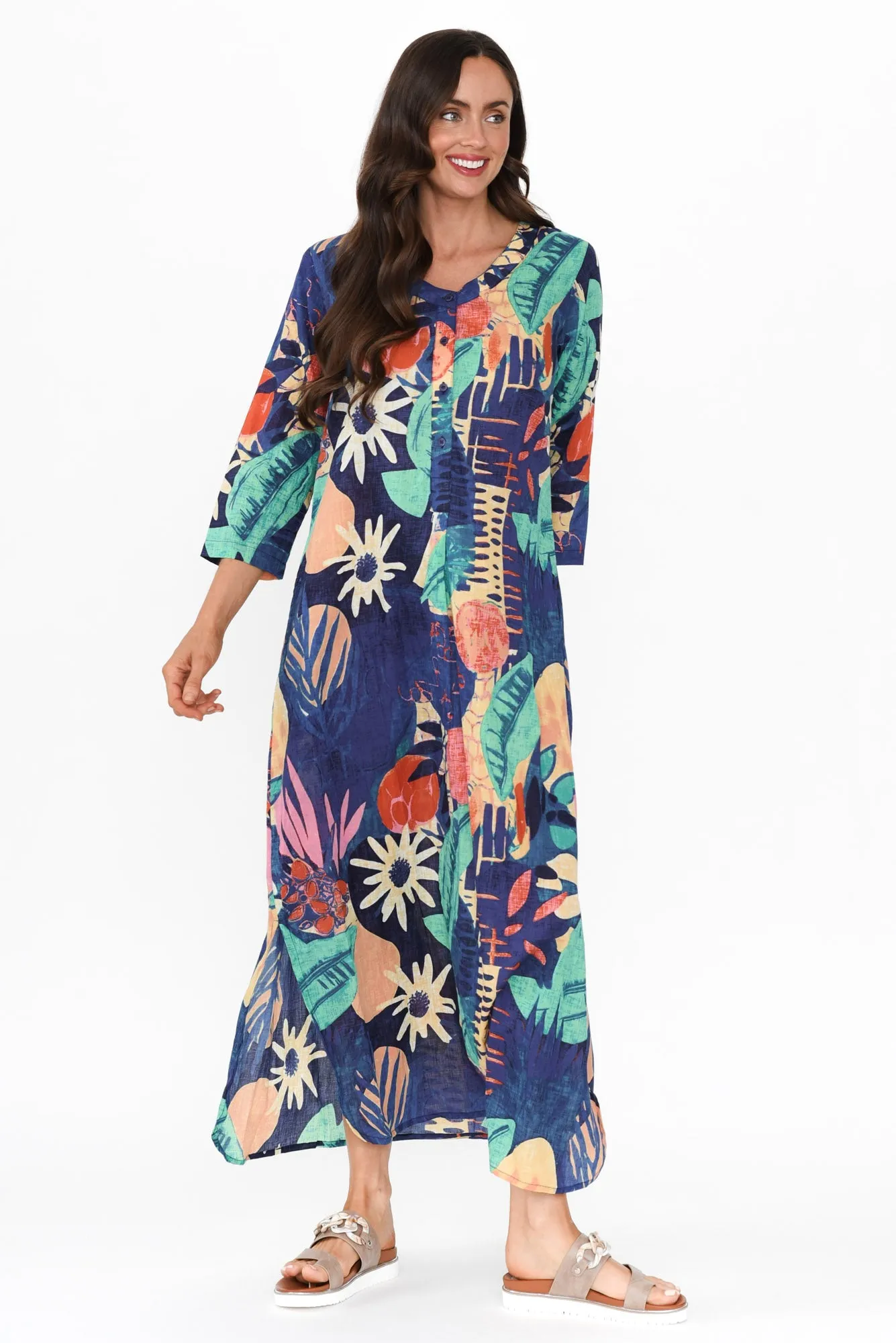 Apia Navy Geo Cotton Maxi Dress sold by Blue Bungalow product image thumbnail 2