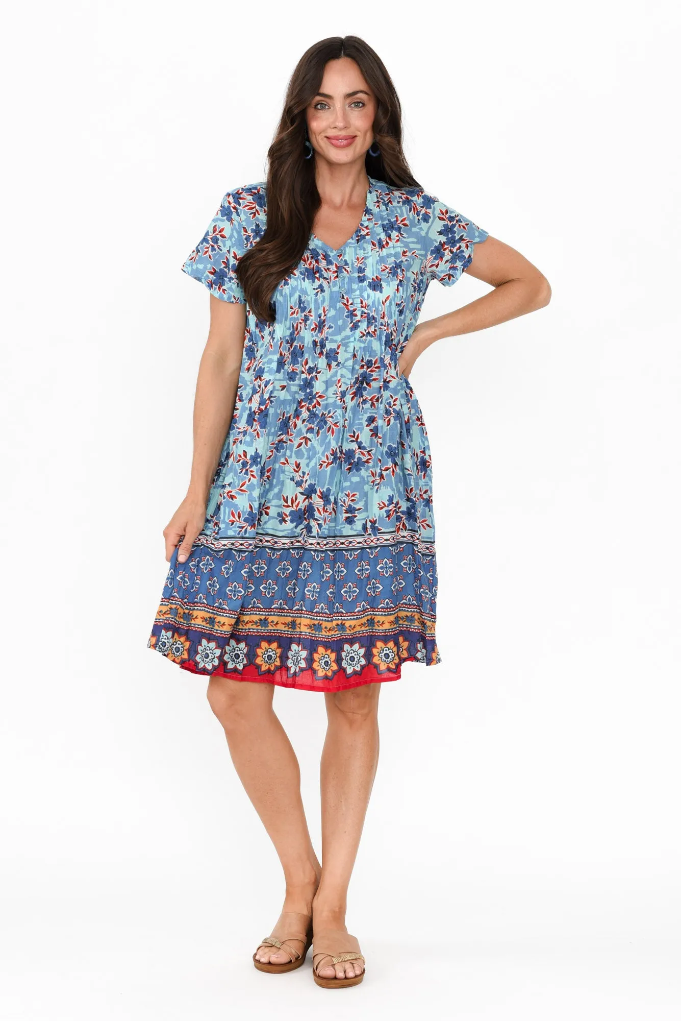 Sabina Sky Blue Bloom Crinkle Cotton Dress sold by Blue Bungalow product image thumbnail 2